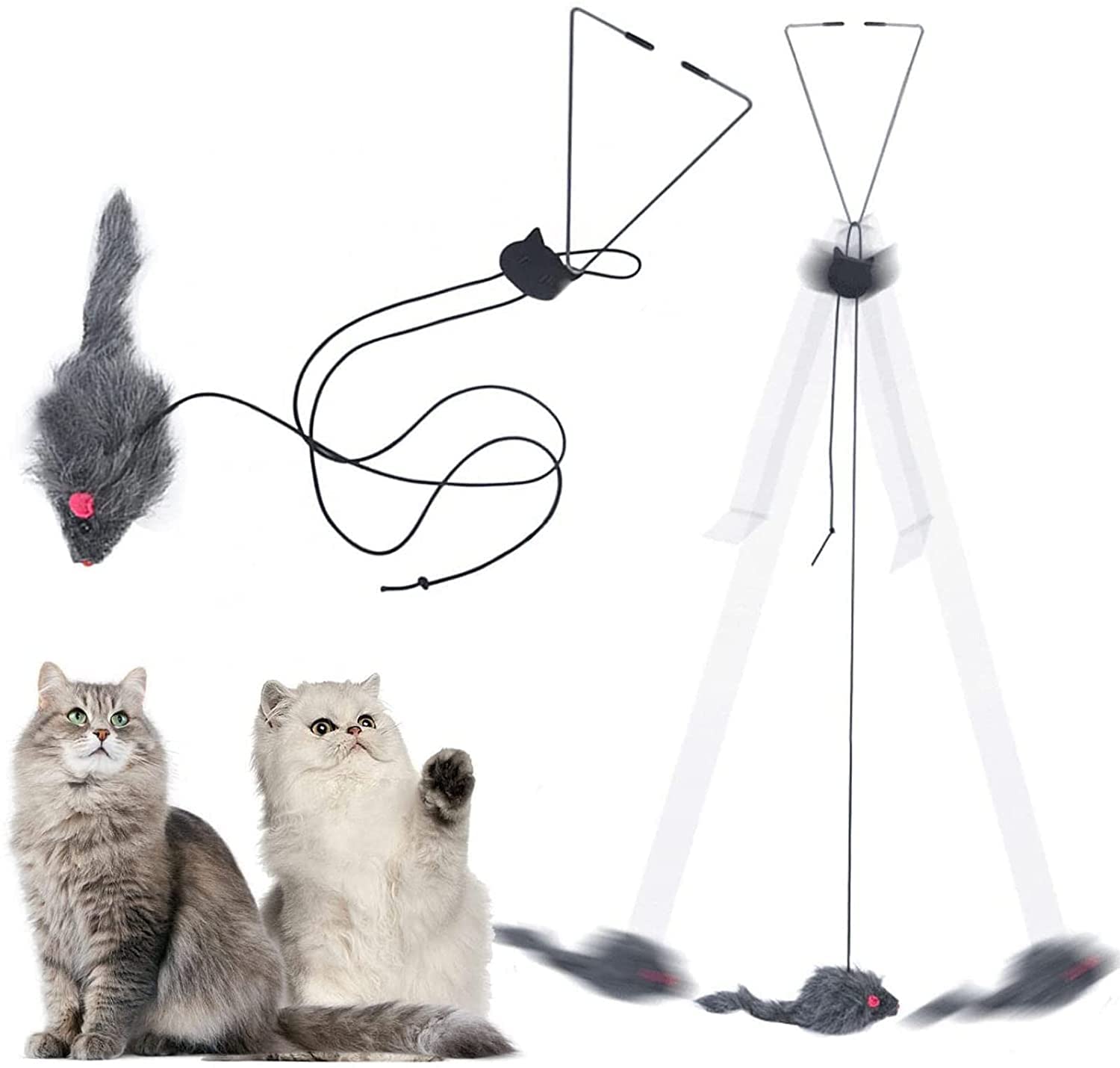 Interactive Cat Feather Toys with Retractable Rope Mouse - Self-Excited Hanging Door Cat Toy for Indoor Kittens, Fun Teaser Toy for Play, Chase & Exercise (1 Pack) - Perfect for Boredom Relief & Active Playtime