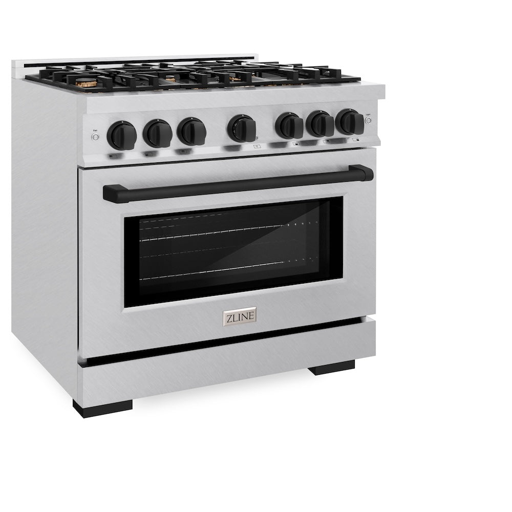 ZLINE Autograph Edition 36 Inch 5.2 Cu Ft Gas Range with 6 Burner Cooktop & Convection Oven - Satin Stainless Steel & Matte Black (HGRSZ 36 MB) | Professional Kitchen Appliance for Home Chefs & Cooking Enthusiasts