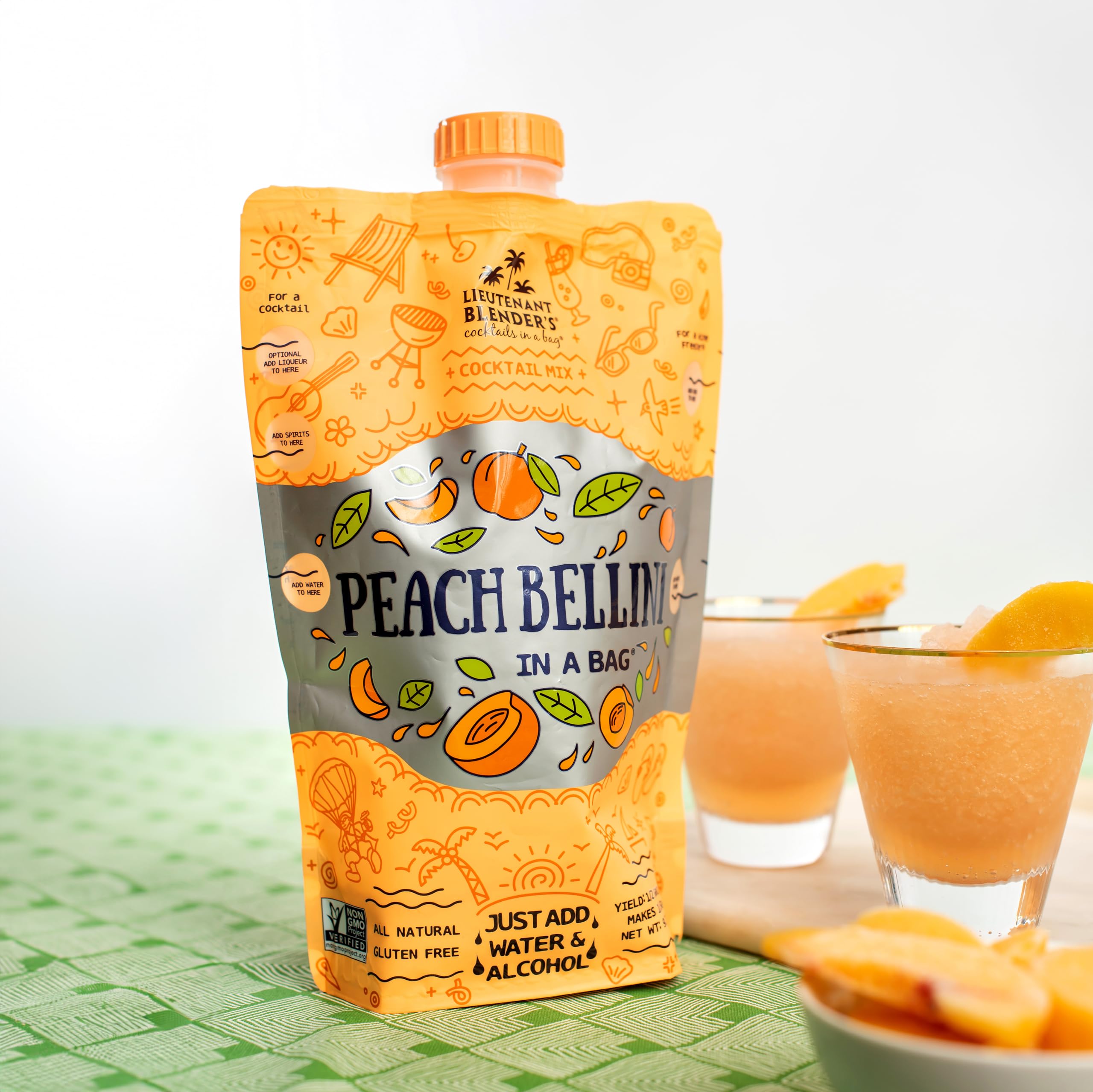 Lt. Blender's Peach Bellini Wine Slushie Mix - Non-GMO Freezer Mix for Cocktails & Mocktails - Makes 1/2 Gallon Frozen Drink (Pack of 1) - Perfect for Parties, Summer BBQs, and Poolside Relaxation
