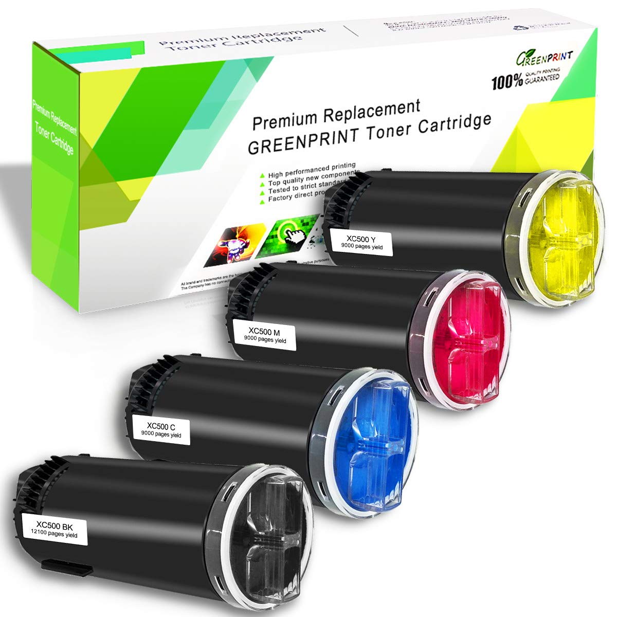 High-Yield 4-Color Remanufactured Toner Cartridge Set (Black, Cyan, Magenta, Yellow) - Compatible with Xerox VersaLink C500/C505 Series Printers - Extra Capacity (12,100 Black & 9,000 Color Pages) - Eco-Friendly GREENPRINT - Perfect for Office Printing & High-Volume Document Production