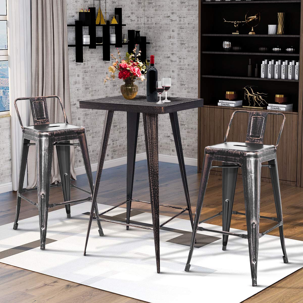 Merax 3-Piece Pub Height Dining Table Set with Wood Top & 2 Bar Stools - Perfect for Kitchen, Bistro, Patio & Small Space Dining
