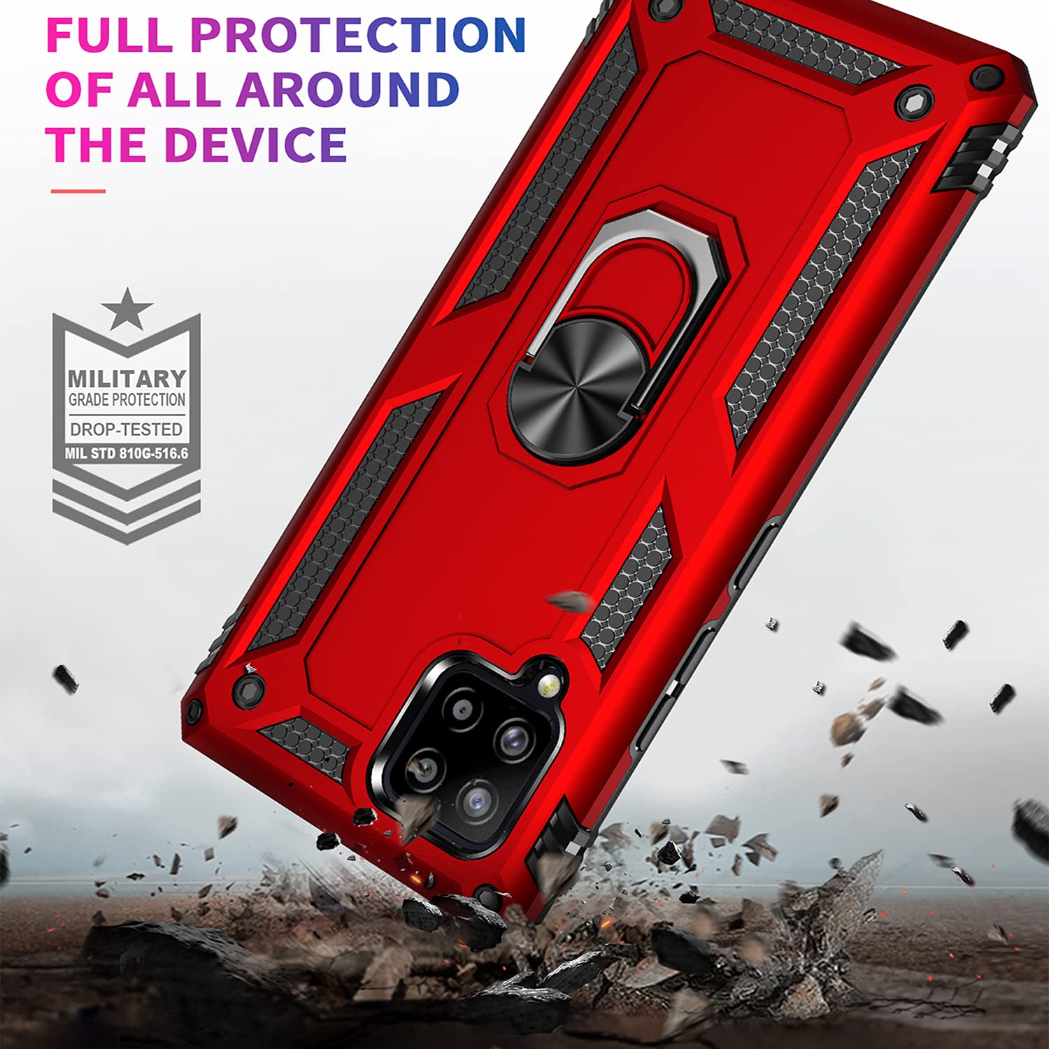 Nakedcellphone Bandit Series Samsung Galaxy A42 5G Case [Red] - Flexible TPU Phone Cover with Finger Grip, Viewing Stand & Metal Mounting Plate | Anti-Shock Protection for Everyday Use, Travel & Outdoor Activities