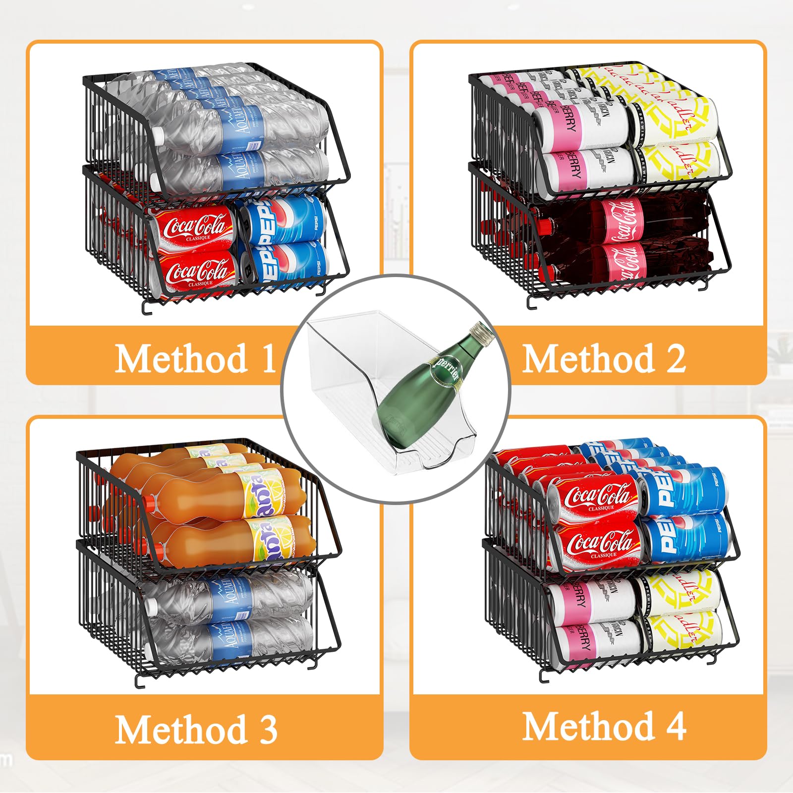 GILLAS 2-Pack Stackable Refrigerator Soda Can Organizer with Dividers - Black | Space-Saving Beverage Storage Rack for Canned Food & Drinks | Perfect for Fridge, Kitchen, Pantry Organization | Ideal for Parties, BBQs & Home Use