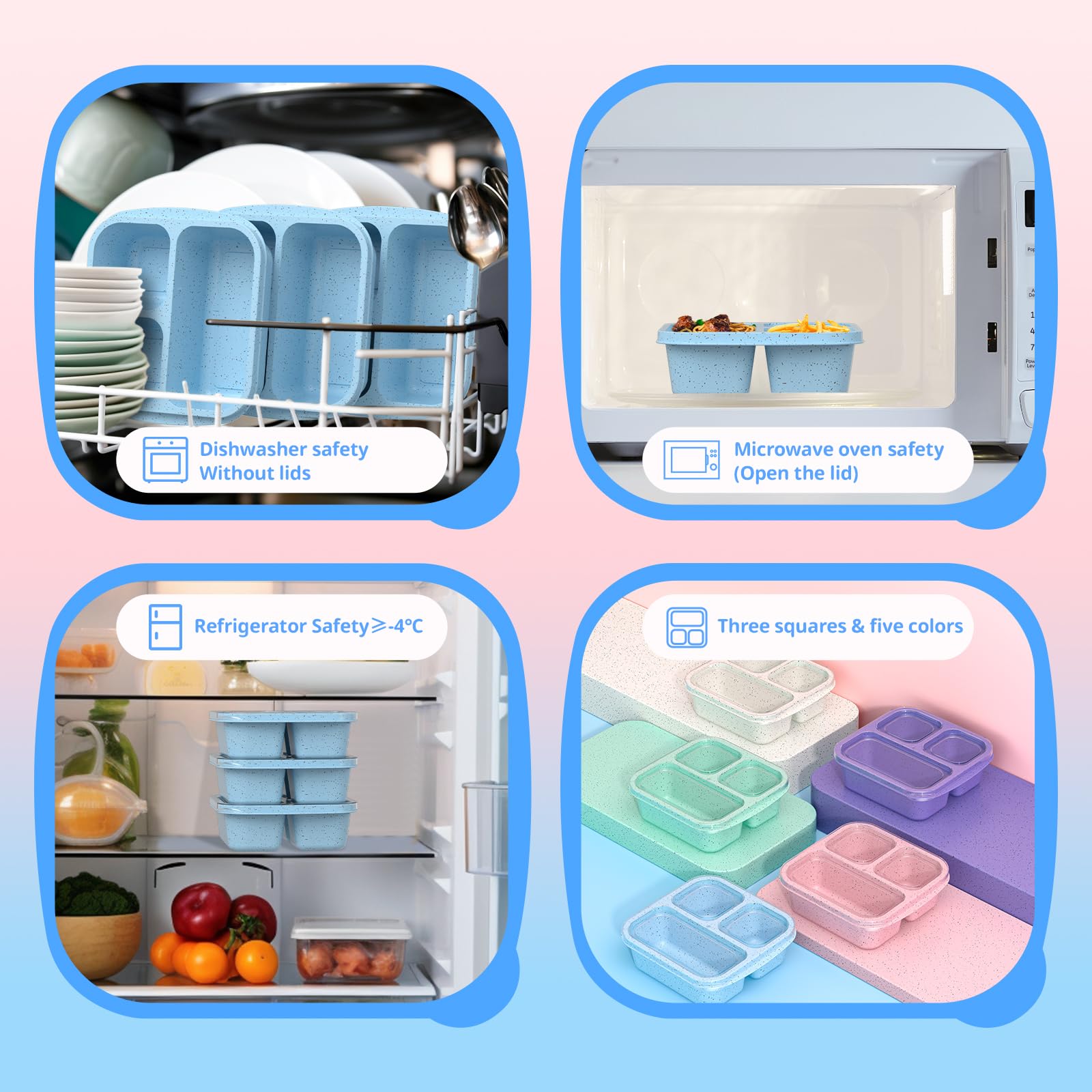 Stackable Bento Box (3-Pack) - 3-Compartment Reusable Lunch Containers for Kids & Adults | Meal Prep & On-the-Go