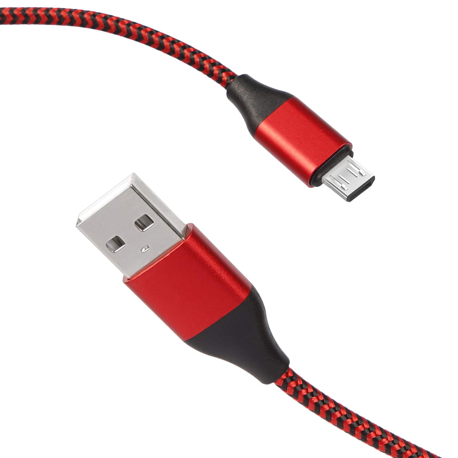 2-Pack 15Ft Micro USB 2.0 Fast Charging Cable - Nylon Braided Durable Cord for PS4 Controller, Xbox One S/X, Android Phones | High-Speed Data Sync & Charging | Gaming & Mobile Device Accessories (Red)
