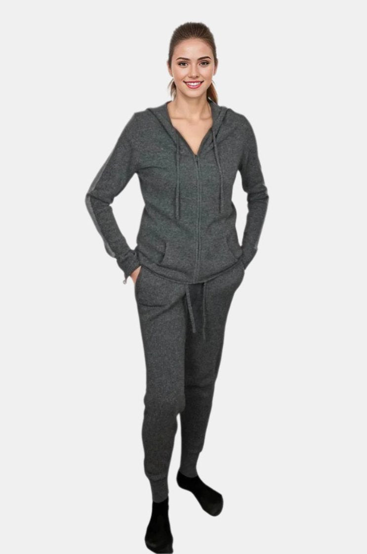 Men's Charcoal & Flannel Stripe Hoodie and Sweatpants Set - Racer Stripe Athletic Jogger Outfit for Gym, Running & Casual Streetwear