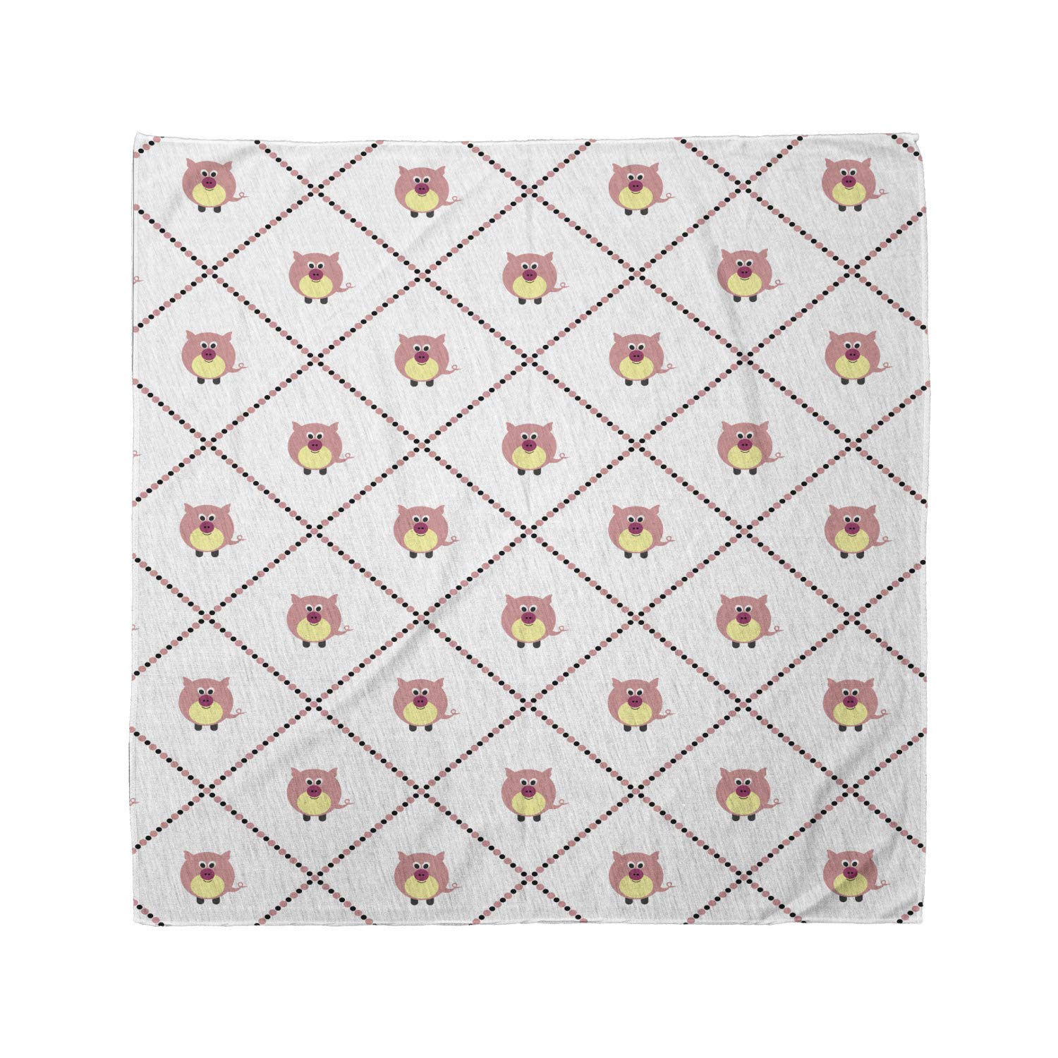 Lunarable Pig Print Unisex Bandana - Fauna Animal Husbandry Design in Pale Pink, Yellow & Black - Perfect for Pet Lovers, Farmers & Animal Themed Events