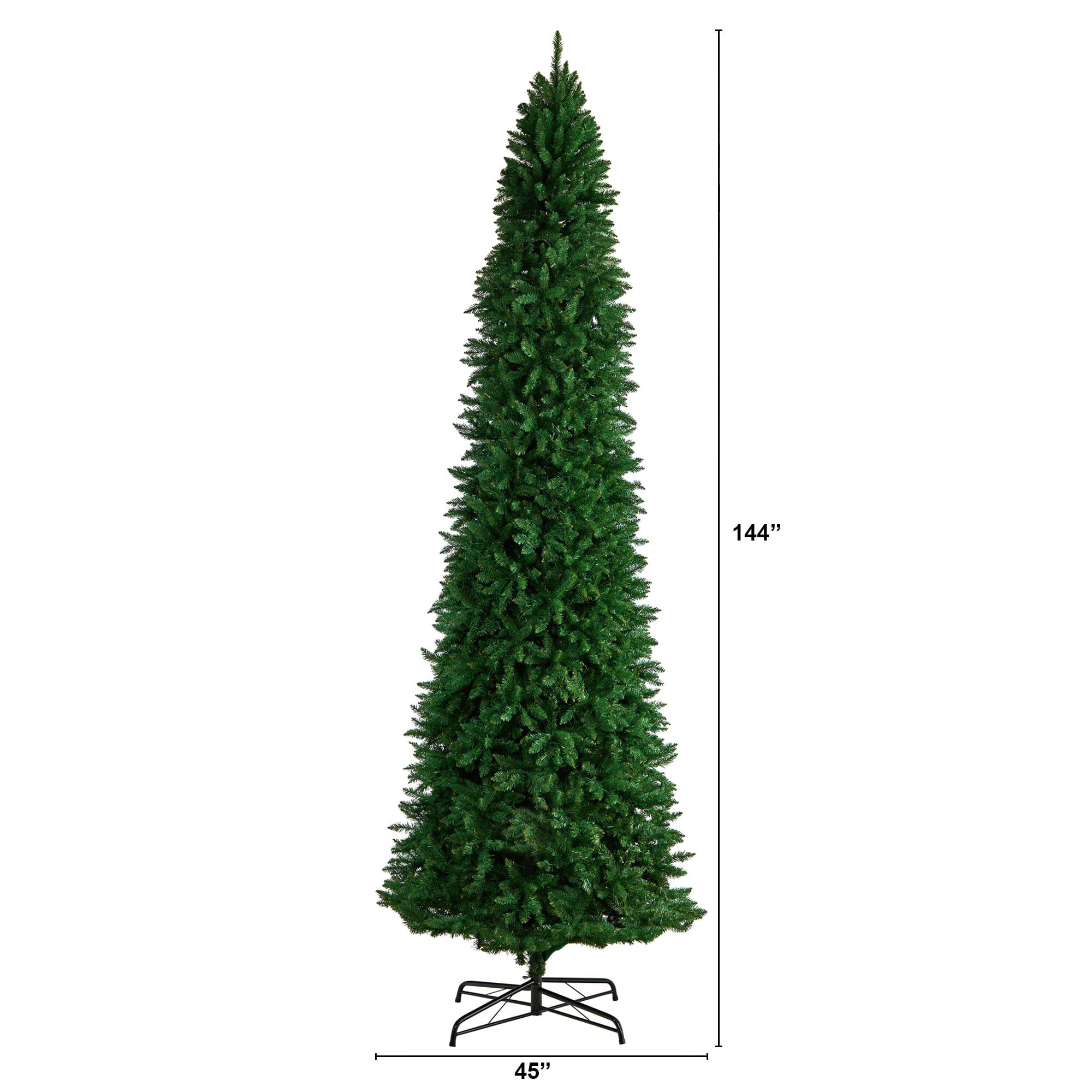 12ft Slim Green Mountain Pine Artificial Christmas Tree with 3235 Bendable Branches - Perfect for Small Spaces, Apartments & Office Holiday Decorations