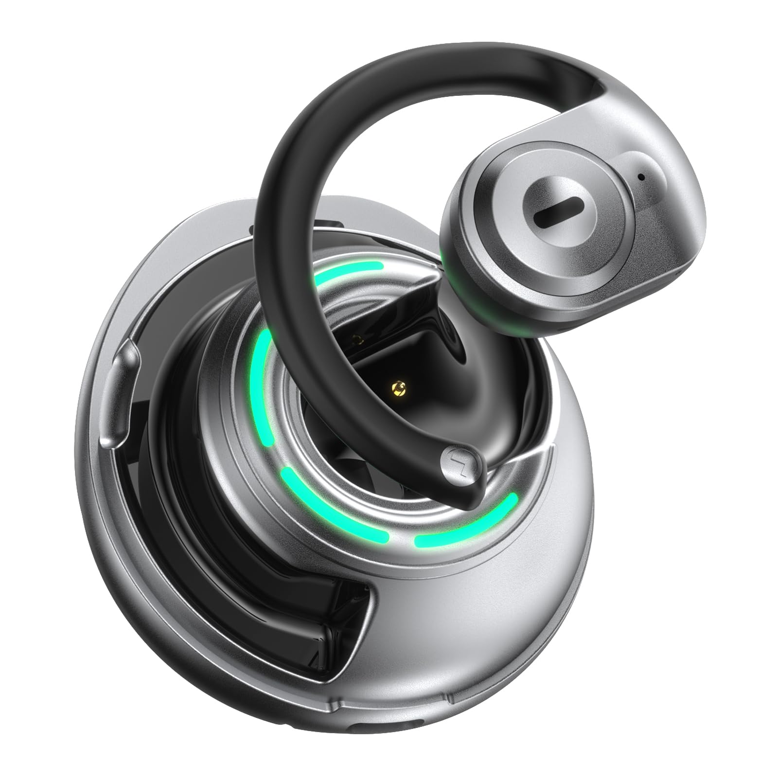 Open Ear Bluetooth 5.4 Wireless Headphones - Sports & Running Waterproof Headset with Noise Cancellation, HD Mic for Gaming & Calls - Compatible with Android/iOS (Silver) - Perfect for Workouts, Cycling & Outdoor Activities