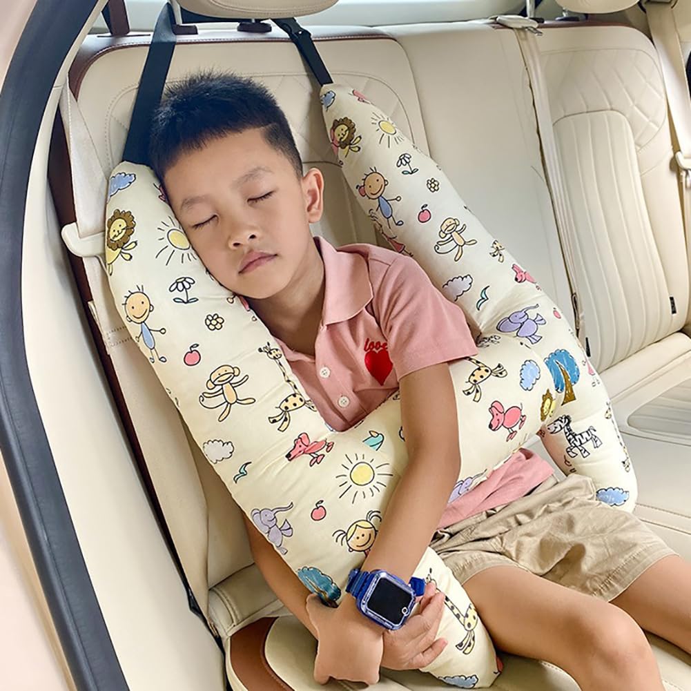 **Soft Car Travel Pillow for Kids & Adults - Neck & Head Support Cushion with Safety Strap - Airplane, Train & Car Seat Headrest - Perfect for Long Trips & Comfortable Sleep**    *(Use Case: Ideal for road trips, flights, train rides, and daily commutes to prevent neck strain and ensure restful sleep.)*