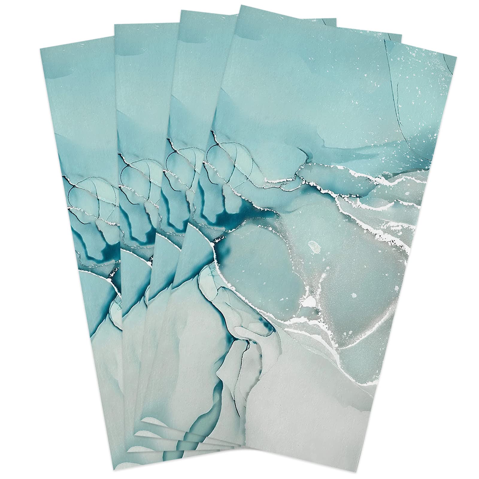 Premium Wild Marble Pattern Kitchen Towels Set - 16x28 Inch Aqua Teal Cotton Dish Cloths (4 Pack) - Absorbent Bar Towels, Hand Towels & Tea Towels for Kitchen, Restaurant & Home Decor