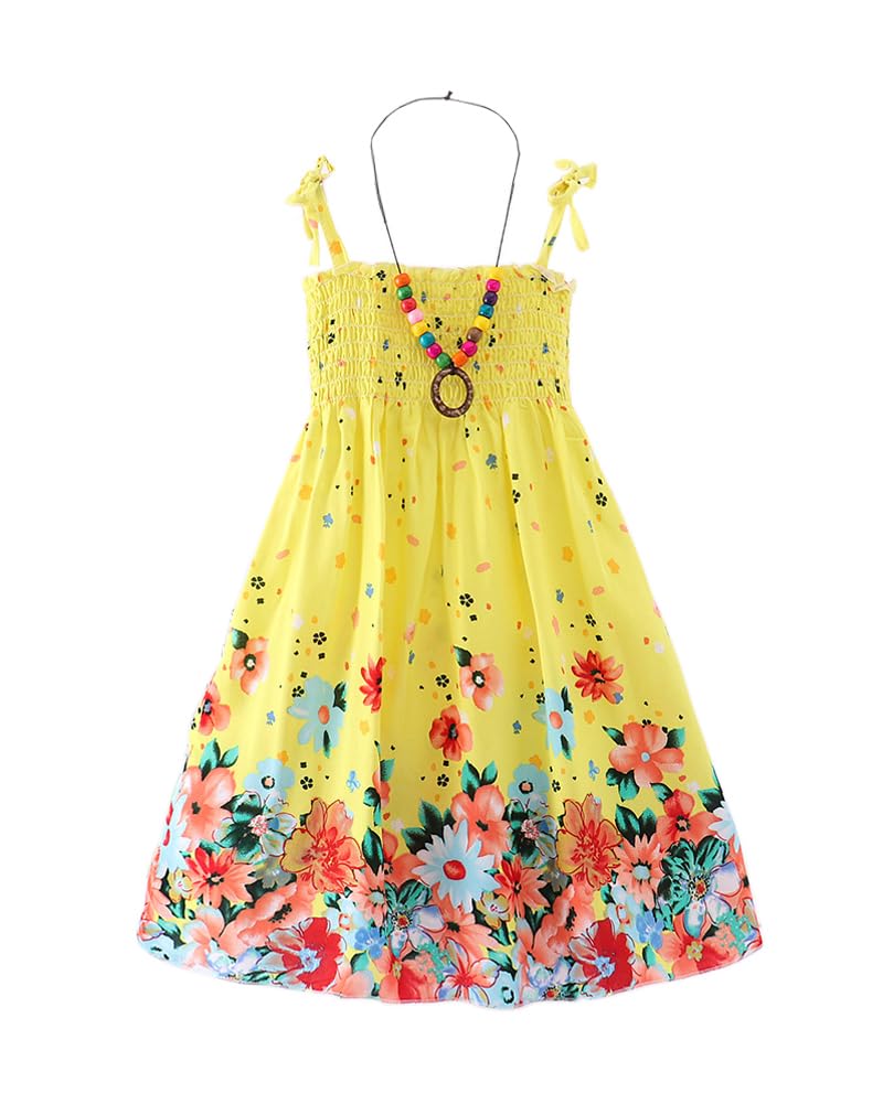 Bohemian Floral Sleeveless Rainbow Sundress for Girls 2-12T with Necklace - Perfect for Beach Vacations, Summer Parties & Boho Fashion
