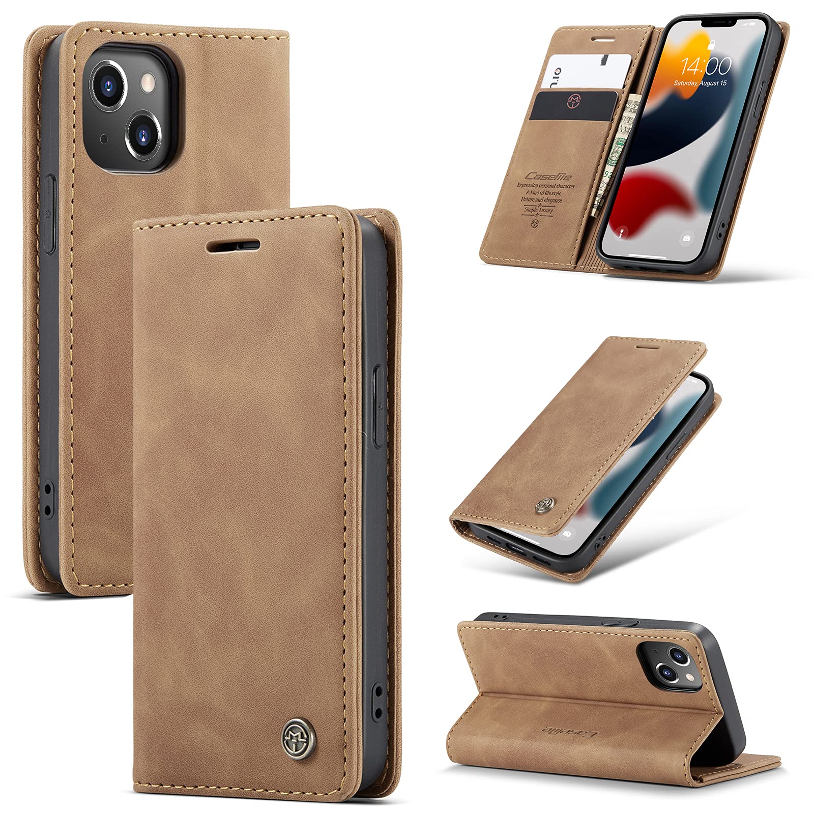 Premium PU Leather Vintage Wallet Case for iPhone 13 Mini 5.4 Inch - Shockproof Flip Cover with Card Slots, Magnetic Closure & Stand Function | Full Protection Folio Case | Perfect for Work, Travel & Daily Use - Brown