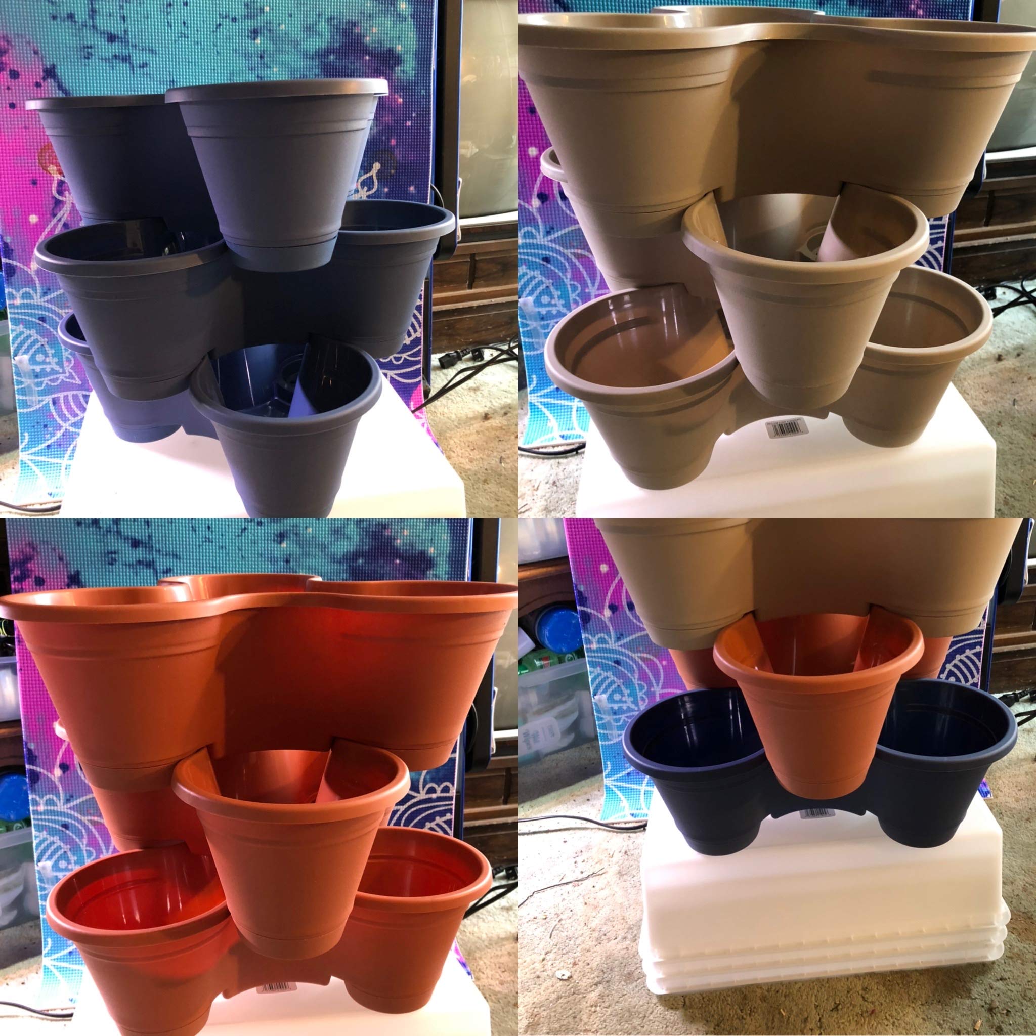 3 Tier Stackable Plastic Planters - Grey - Space Saving Vertical Garden Pots for Indoor Plants, Herbs, Succulents - Perfect for Home, Office, Balcony Decor