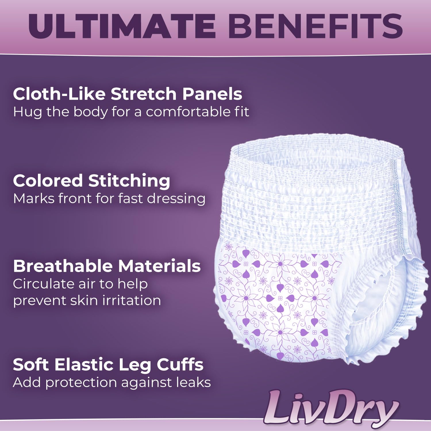 Livdry XXL Adult Diapers for Women - Maximum Absorbency Overnight Protection - Plus Size Incontinence Underwear (10 Count) - Ideal for Heavy Flow, Nighttime Use & Long-Lasting Comfort