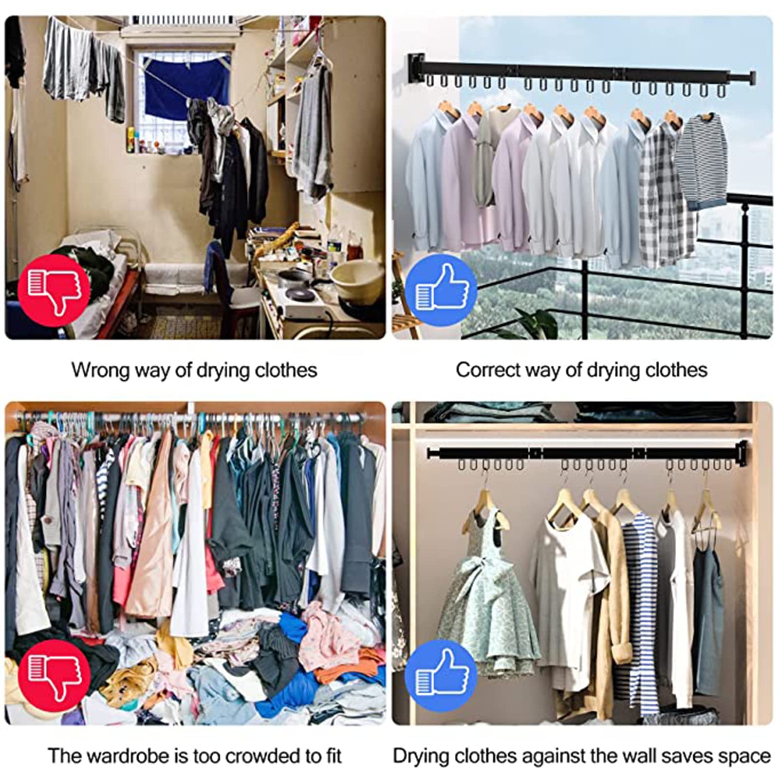 Foldable Wall Mounted Clothes Drying Rack - Space Saving Retractable Laundry Hanger for Balcony, Bathroom, Patio & Bedroom - Portable Collapsible Design (3-Tier Gold) - Perfect for Small Apartments, Dorms & Travel Use