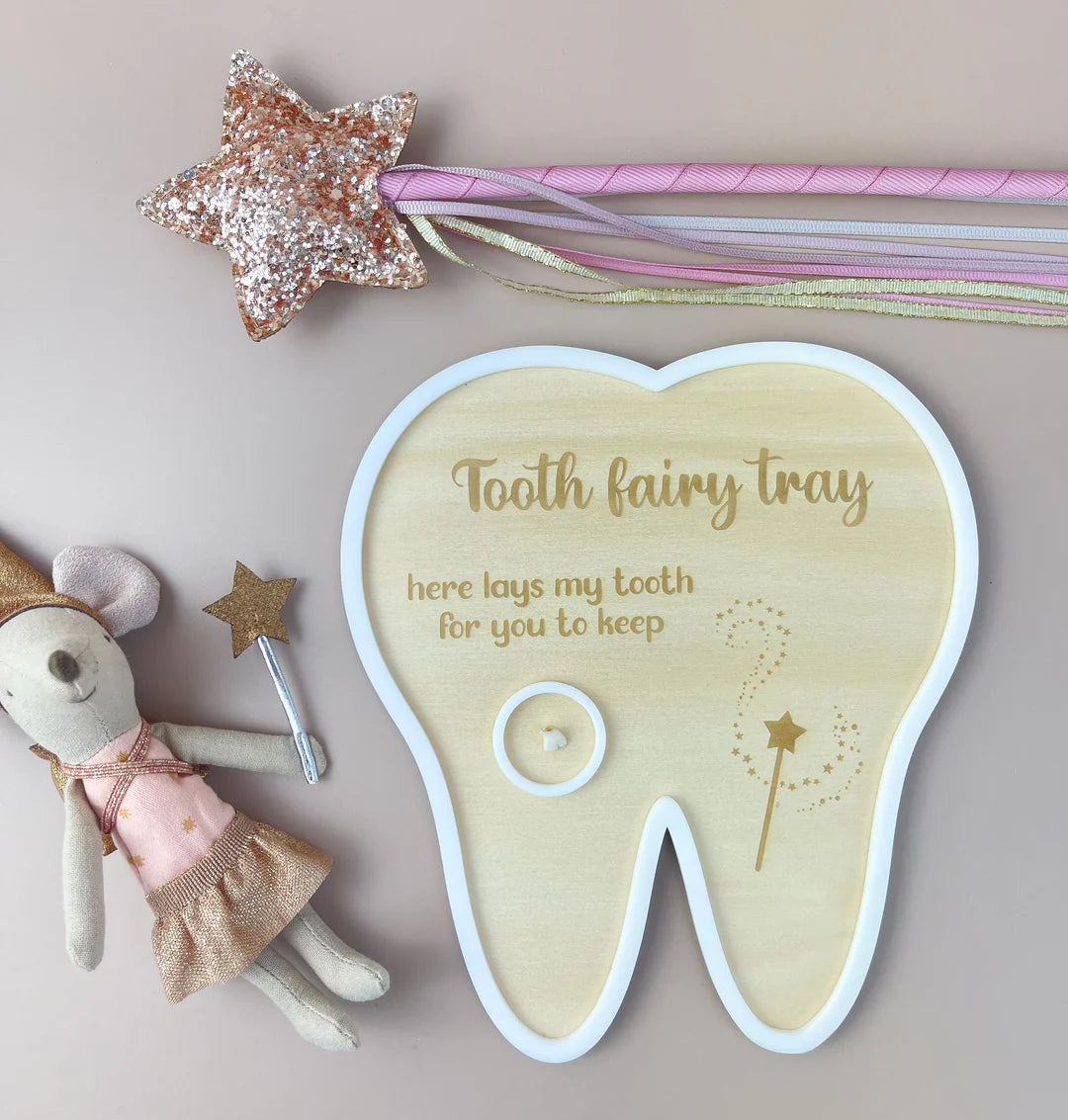 Tooth Fairy Keepsake Tray - Ceramic Tooth Holder Box for Kids with Enamel Gloss Finish | Perfect for Baby Teeth Storage & First Tooth Milestone Celebration | Nursery Decor & Gift Idea