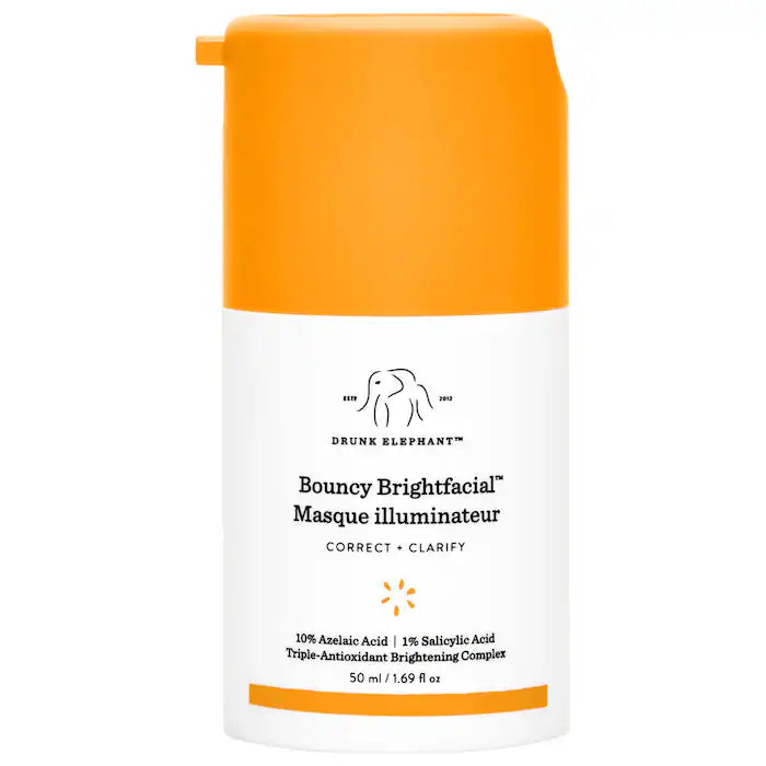 Drunk Elephant Bouncy Brightfacial™ Brightening Mask with 10% Azelaic Acid + 1% Salicylic Acid - Glow Boosting Treatment for Dull Skin & Uneven Texture | Perfect for Nighttime Skincare Routine