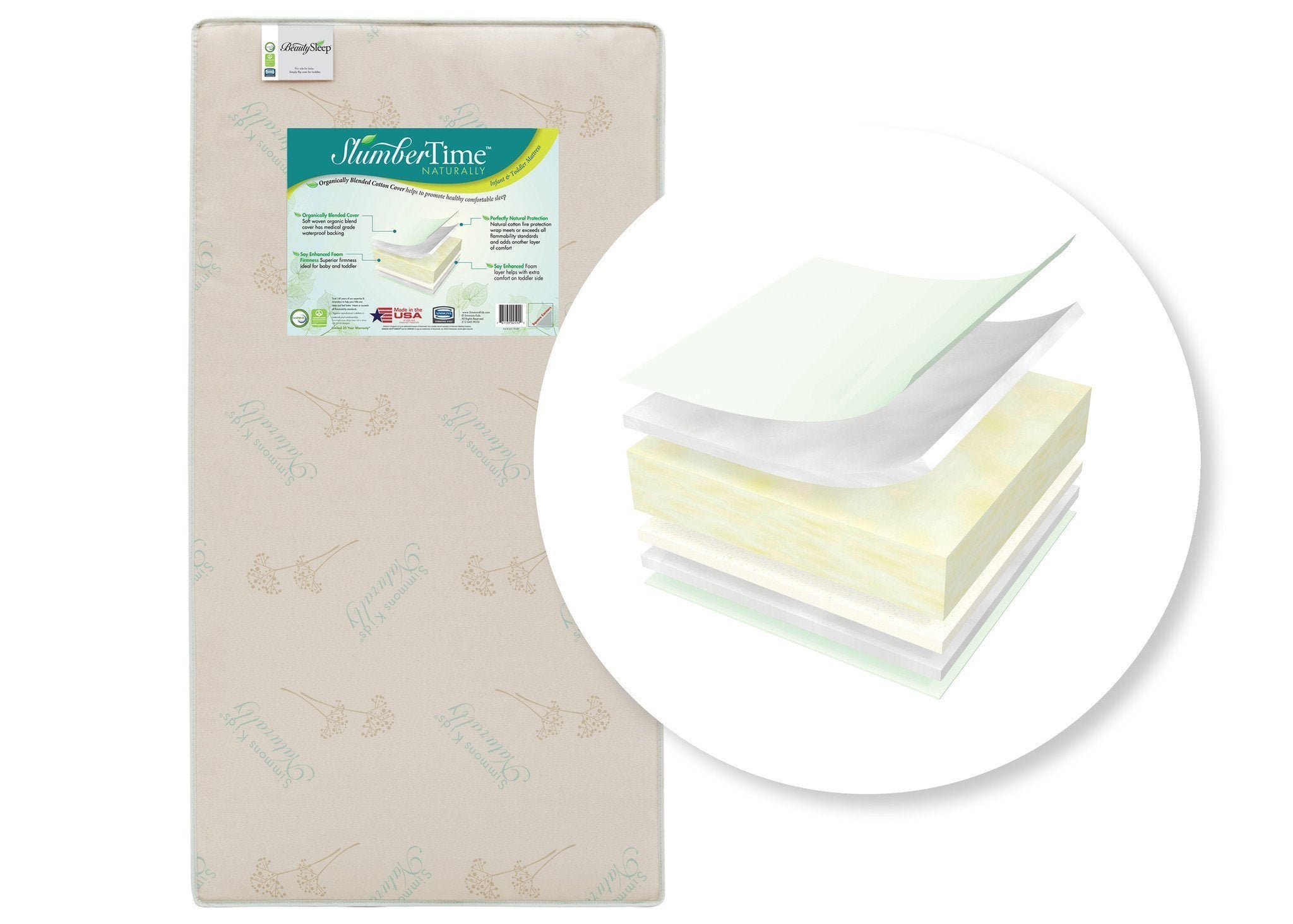 Simmons Kids® Naturally Crib and Toddler Mattress - Organic, Hypoallergenic & Waterproof - Perfect for Nursery, Daycare & Travel Use