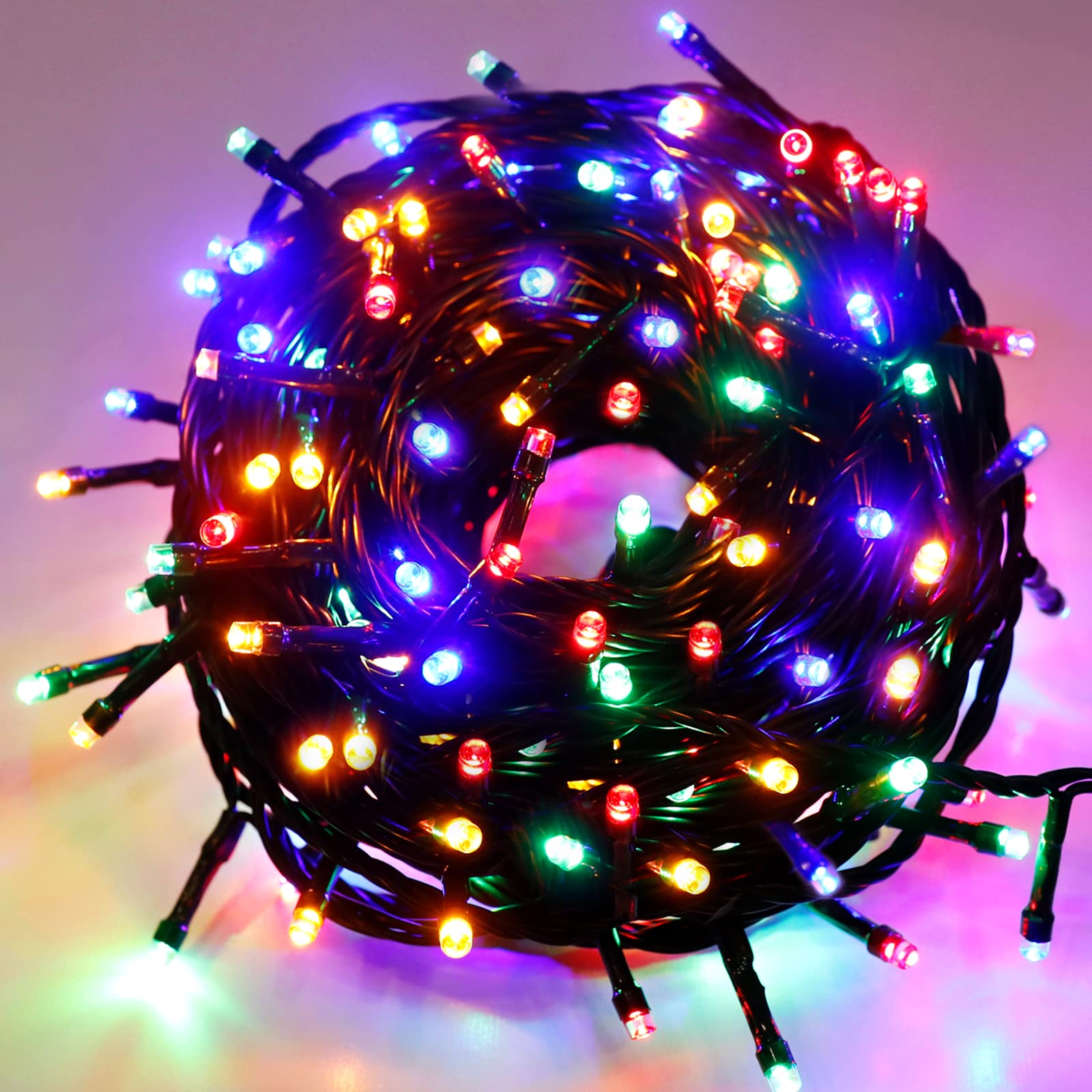 Pooqla 200 LED 66ft Colorful Christmas String Lights - 8 Lighting Modes Indoor/Outdoor Holiday Decorations for Home, Yard, Patio, Wedding & Party (Red, Green, Yellow, Blue) | Perfect for Christmas Tree, Garden, Balcony and Festive Celebrations