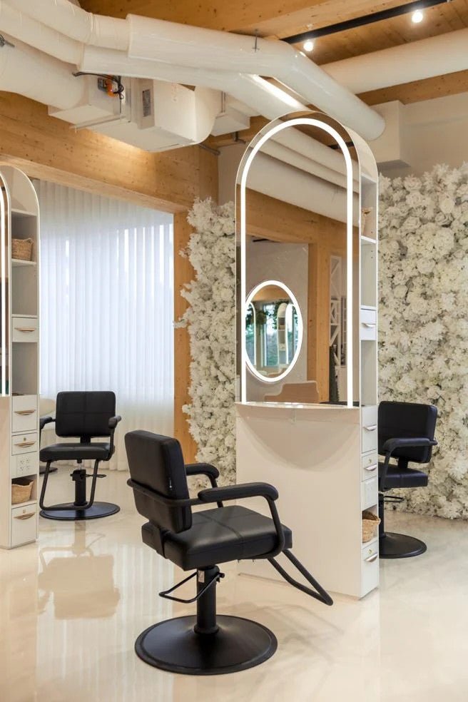 Lanvain Nola Double-Sided Salon Mirror Station with Storage SD1 - Professional Hair Styling & Makeup Vanity for Home & Salon Use