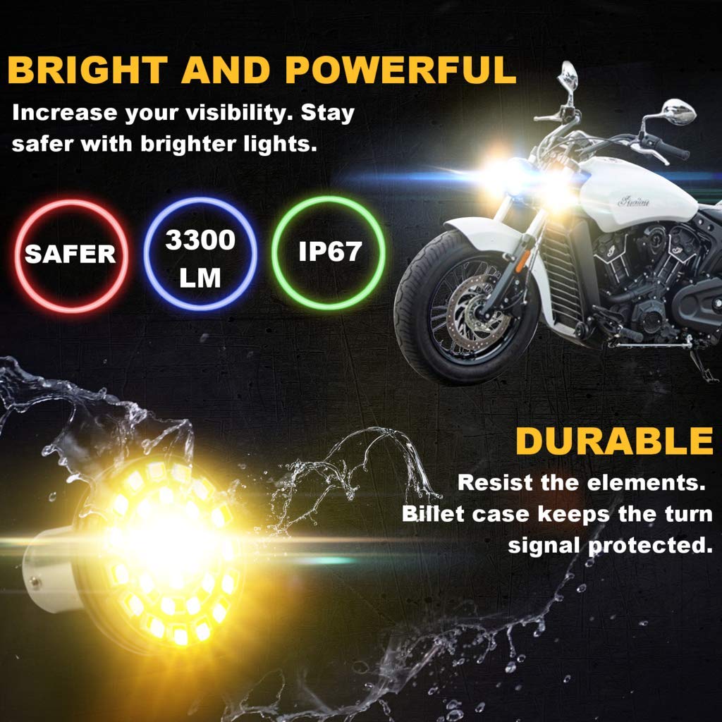 Eagle Lights Sunburst LED Front & Rear Turn Signals for Indian Scout Motorcycle - High Visibility Amber Lights - Pair of 2 - Perfect for Night Riding & Enhanced Safety