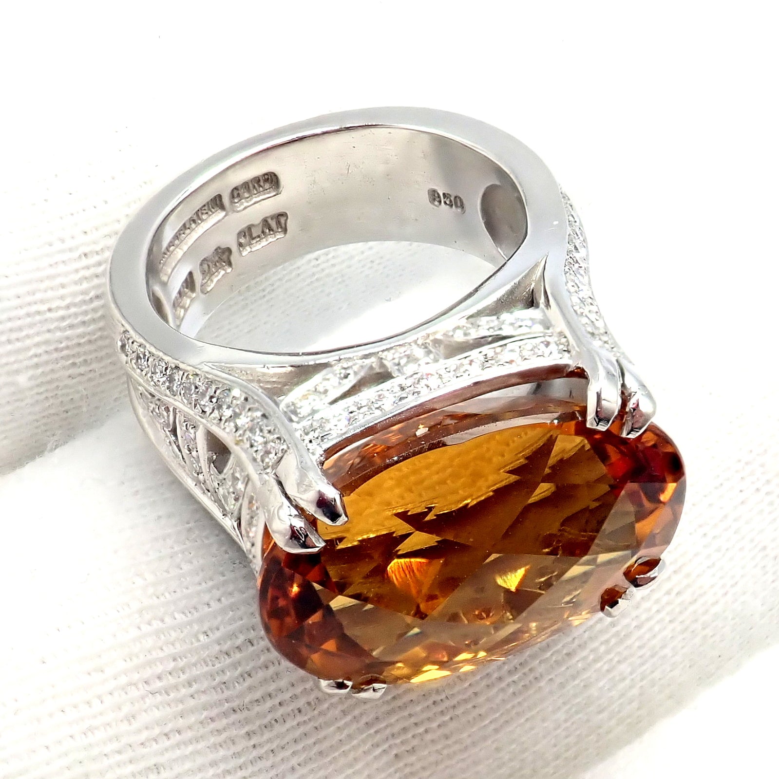 Kieselstein Cord Platinum 2.5 Carat Diamond & Golden Citrine Cocktail Ring Size 6.5 - Elegant Evening Wear & Special Occasion Jewelry Gift