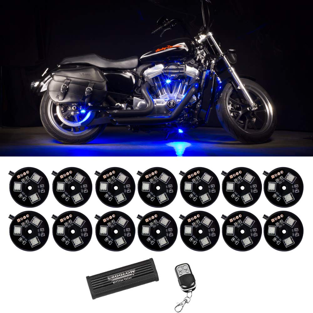 LEDGlow 14pc Advanced Million Color LED Pod Lighting Kit for Motorcycles, ATVs & Quads - Waterproof Multi-Color LED Lights with 15 Solid Colors & 6 Patterns - Includes Control Box & Wireless Remote - Perfect for Off-Roading, Night Riding & Vehicle Customization