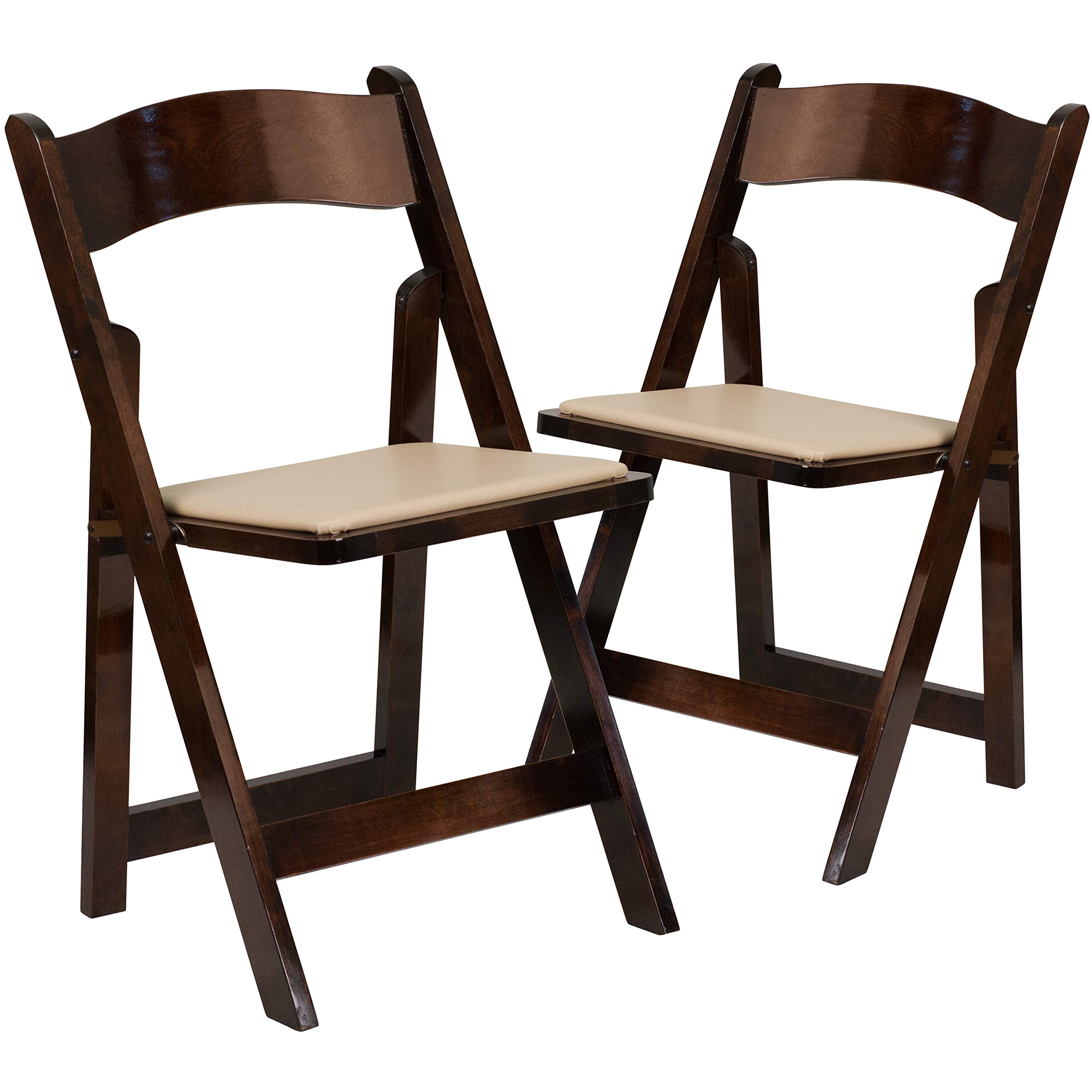2 Pack Folding Chairs with Vinyl Padded Seat - Solid Fruitwood Frame for Indoor/Outdoor Use - Perfect for Patio, Garden, Picnic, Camping & Home Decor