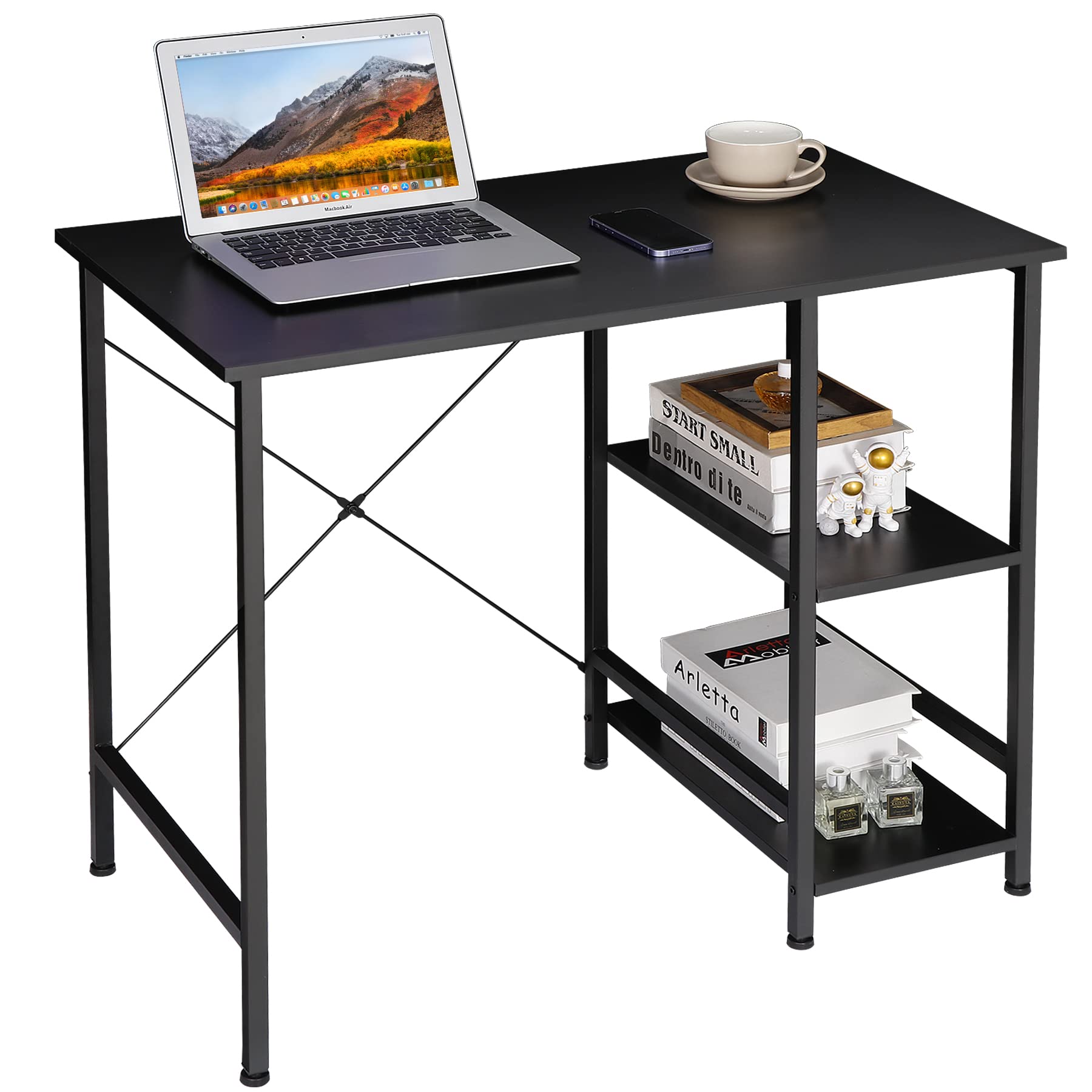 ZenStyle 36Inch Small Computer Desk with Storage Shelves - Compact Home Office Writing Desk, Reversible Under Desk Shelves for Small Spaces, Black - Perfect for Apartments, Dorms & Workspaces