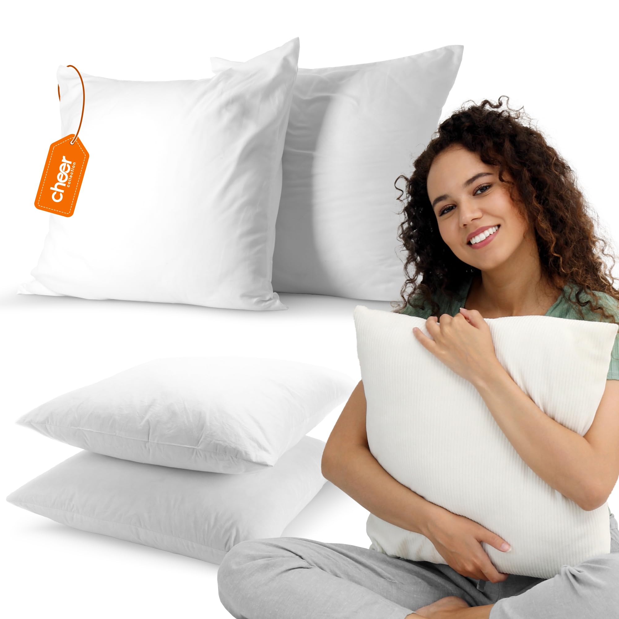 Cheer Collection Throw Pillows - 16x16 Inch Decorative Square Pillows for Bed & Sofa - Soft Pillow Inserts with Removable Covers - Pack of 2 - Perfect for Living Room, Bedroom & Home Decor