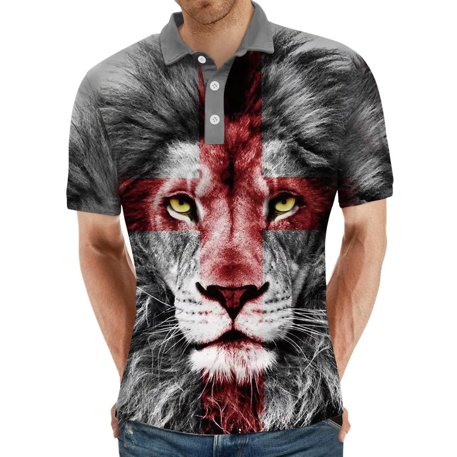 Men's Summer Casual T-Shirt - Cross Print Lapel Short Sleeve Shirt for Sports & Beach Wear | Red Cotton Tee for Outdoor Activities, Vacation & Daily Comfort