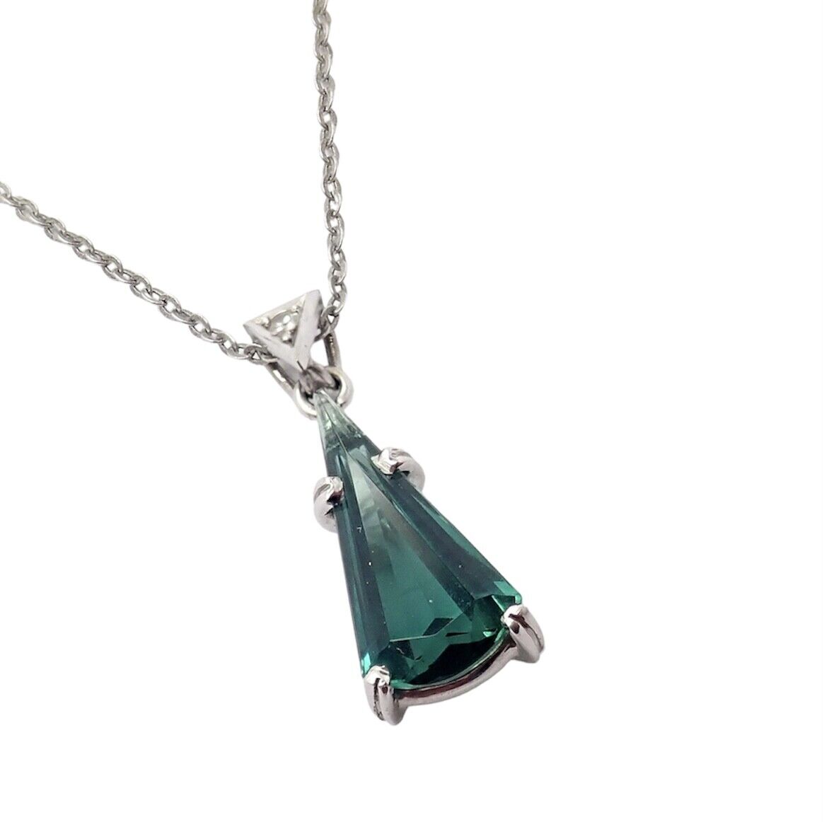 Authentic H. Stern 18K White Gold Diamond & Blue Green Tourmaline Necklace - Luxury Fine Jewelry for Women, Perfect for Weddings, Anniversaries & Special Occasions