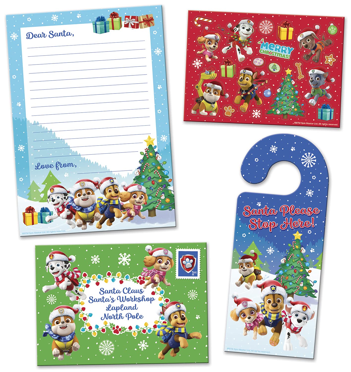Paw Patrol Santa Letter Pack with Door Hanger & Stickers - Christmas Gift for Kids