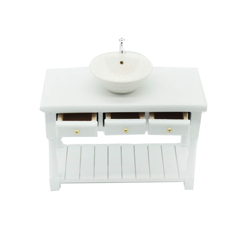 1:12 Miniature Ceramic Dollhouse Bathroom Sink with Washing Tablet - Realistic White Bathroom Table Sink Model Accessory for Dollhouse DIY Projects & Home Decoration