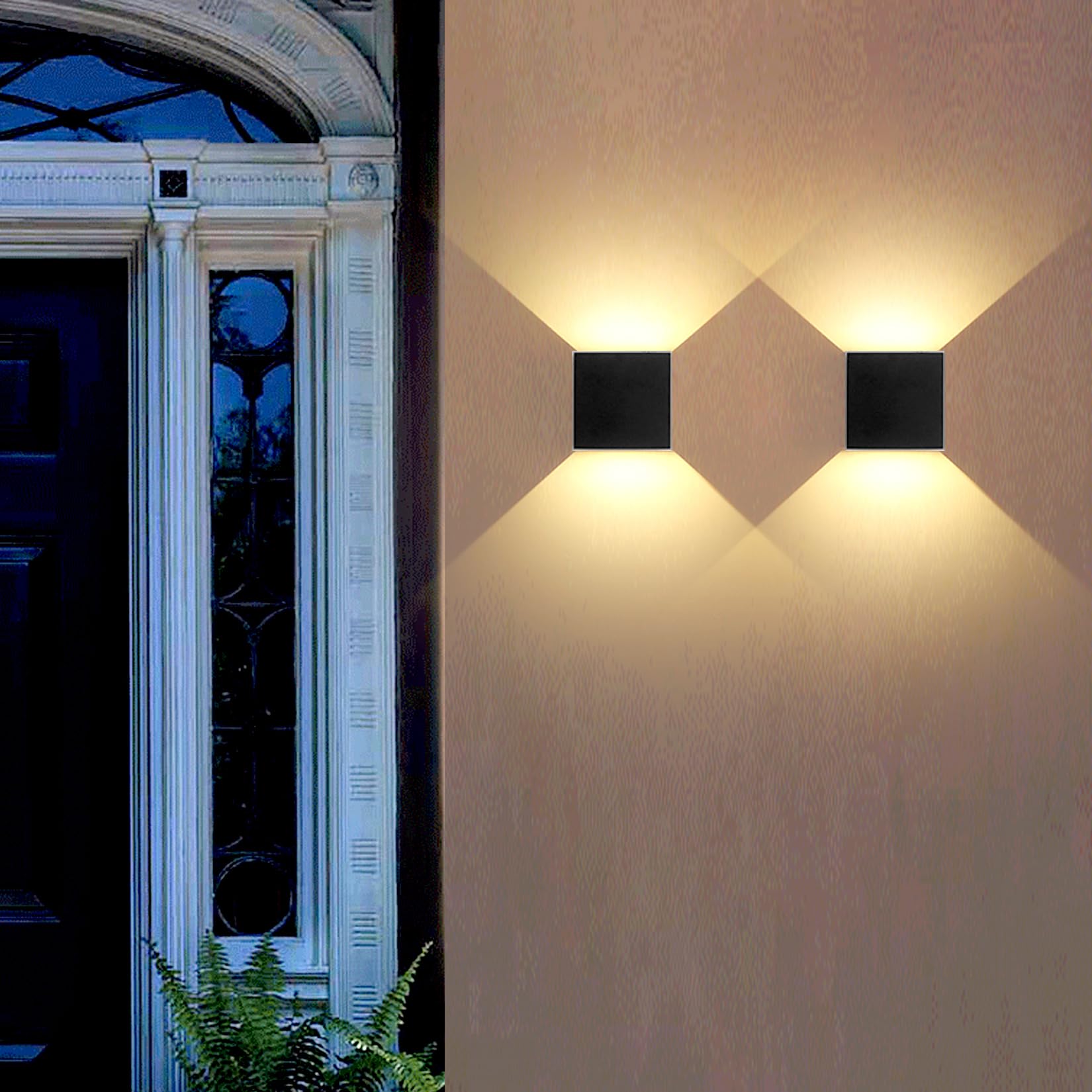 4 Pack Modern Black LED Wall Sconces - 12W 3000K Warm White Outdoor/Indoor Lighting - IP65 Waterproof Square Aluminum Fixtures for Patio, Garden, Porch & Hallway Lighting