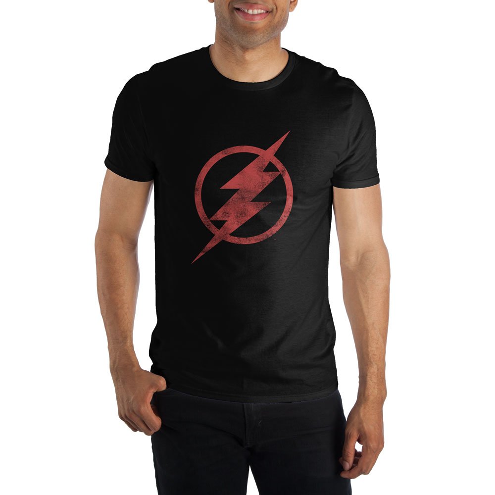 DC Comics The Flash Red Emblem Logo Men's Black T-Shirt - Superhero Graphic Tee for Casual Wear & Comic Conventions