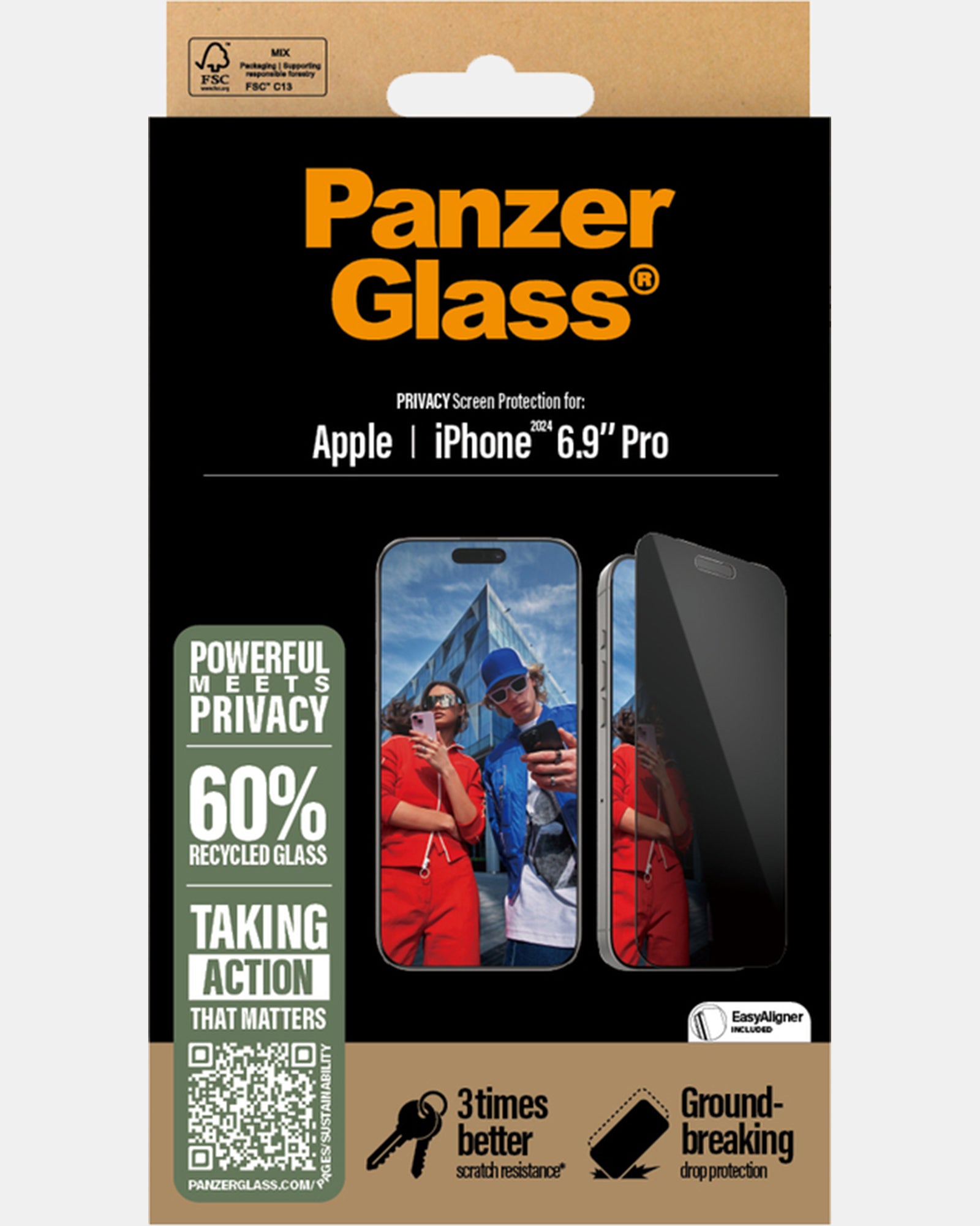 PanzerGlass UltraWide Fit Privacy Screen Protector for iPhone 16 Pro Max - Anti-Spy Tempered Glass with HD Clarity, Scratch Protection - Perfect for Office, Banking & Public Use