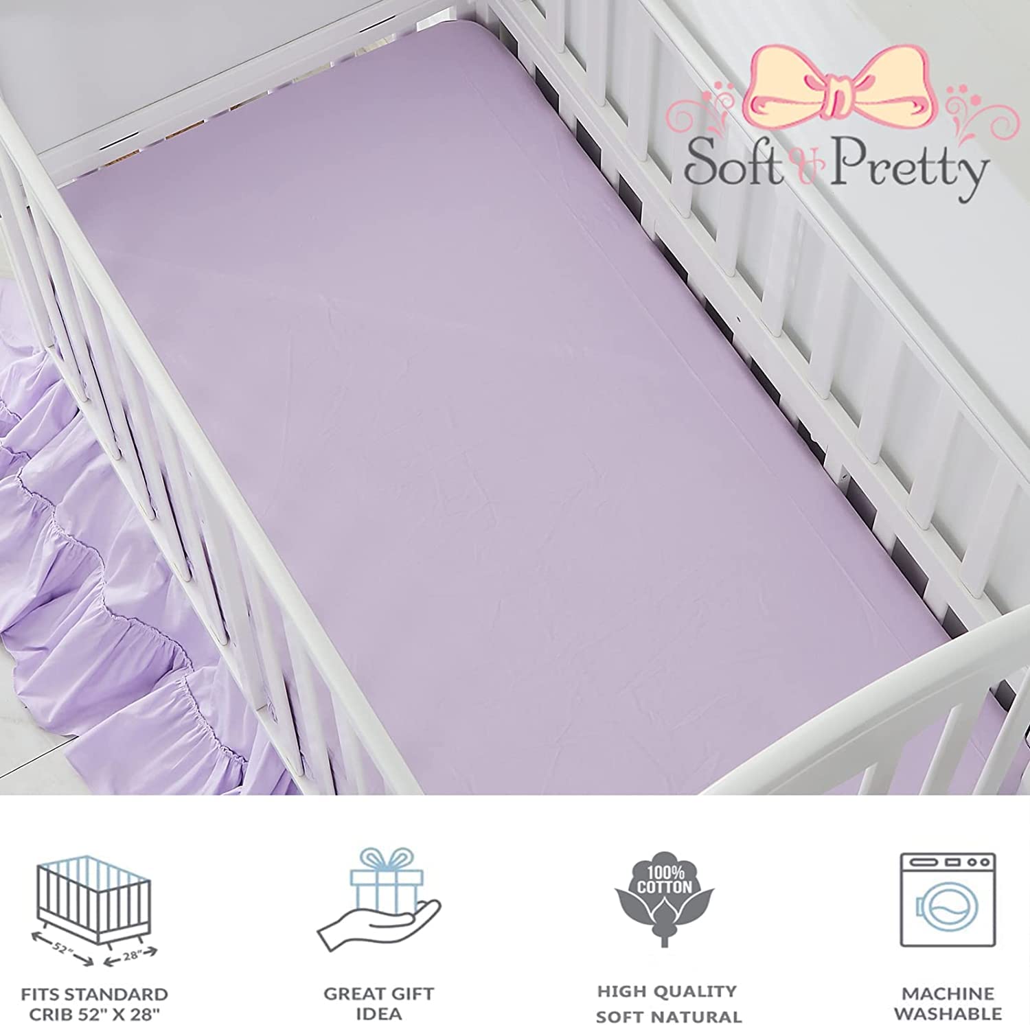 Brandream 3-Piece Purple Butterfly Baby Crib Bedding Set for Girls - Soft Embroidered Quilt, Fitted Sheet & Dust Ruffle | Nursery Decor, Newborn Gift, Toddler Bedding Essentials