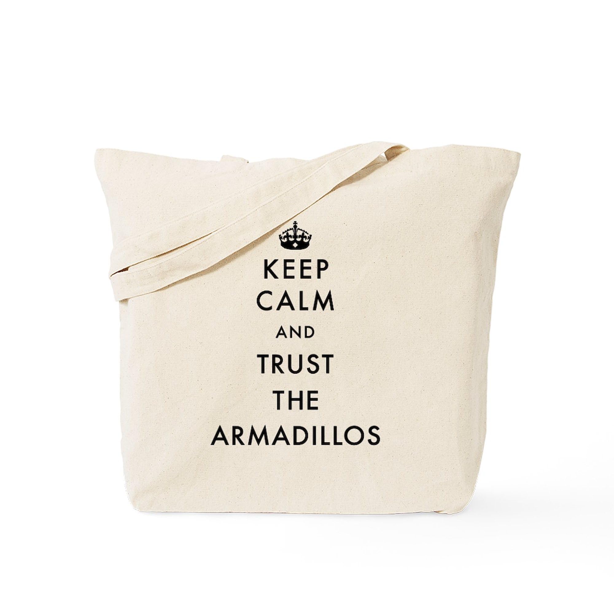 Keep Calm And Trust The Armadillos Natural Canvas Tote Bag - Eco-Friendly Reusable Grocery Shopping Bag for Women & Men - Perfect for Groceries, Beach, Work & Daily Use