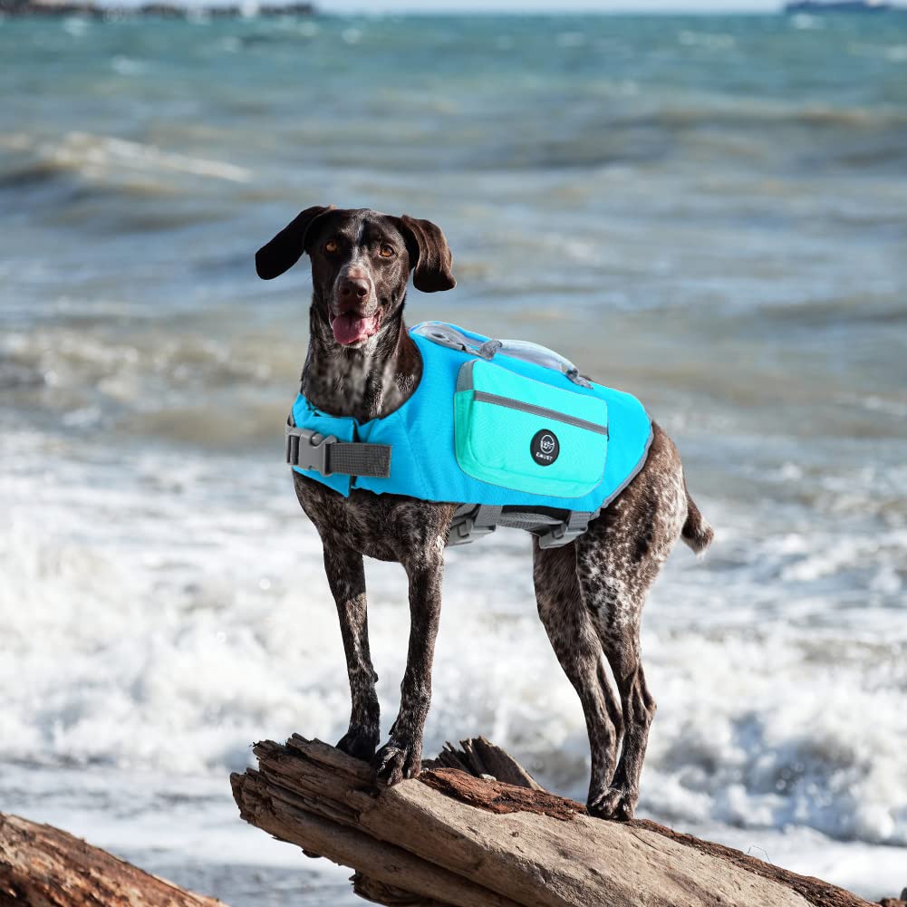 EMUST Dog Life Jacket for Small Medium Large Dogs - Adjustable Pet Life Vest with Rescue Handles & High Visibility Reflective Strips for Swimming, Boating & Water Safety (Blue) - Perfect for Pool, Beach & Outdoor Water Activities