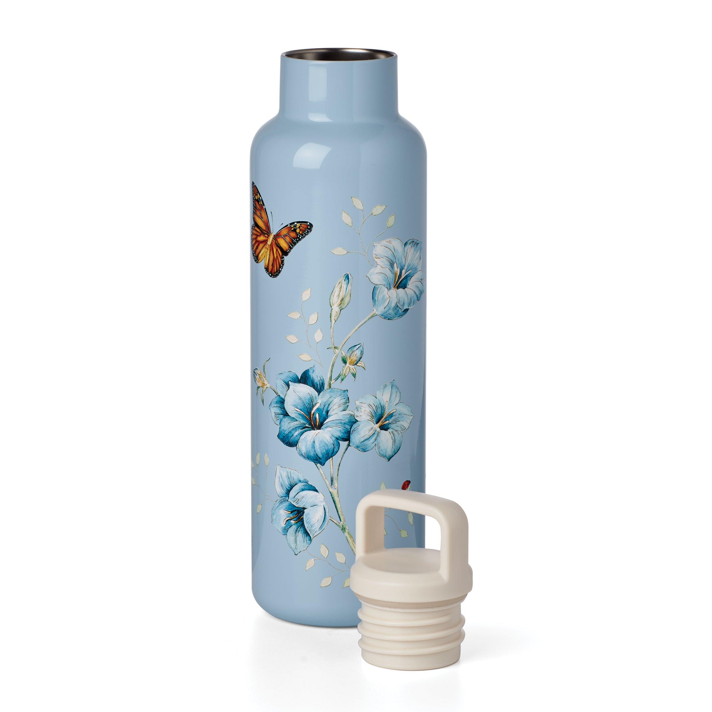 Butterfly Meadow Light Blue Insulated Stainless Steel Water Bottle - 20oz Leakproof Thermos for Hiking, Gym & Outdoor Activities