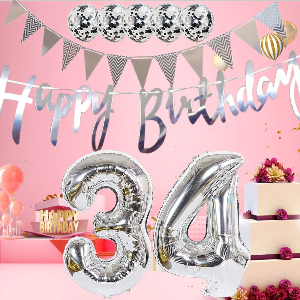 13th Birthday Decorations Set - 2 Number 13 Foil Balloons, Happy Birthday Garland, Silver Banner & 5 Confetti Balloons for Boys & Girls | Perfect for 13 Year Old Birthday Parties, Photo Backdrops & Celebration Decor