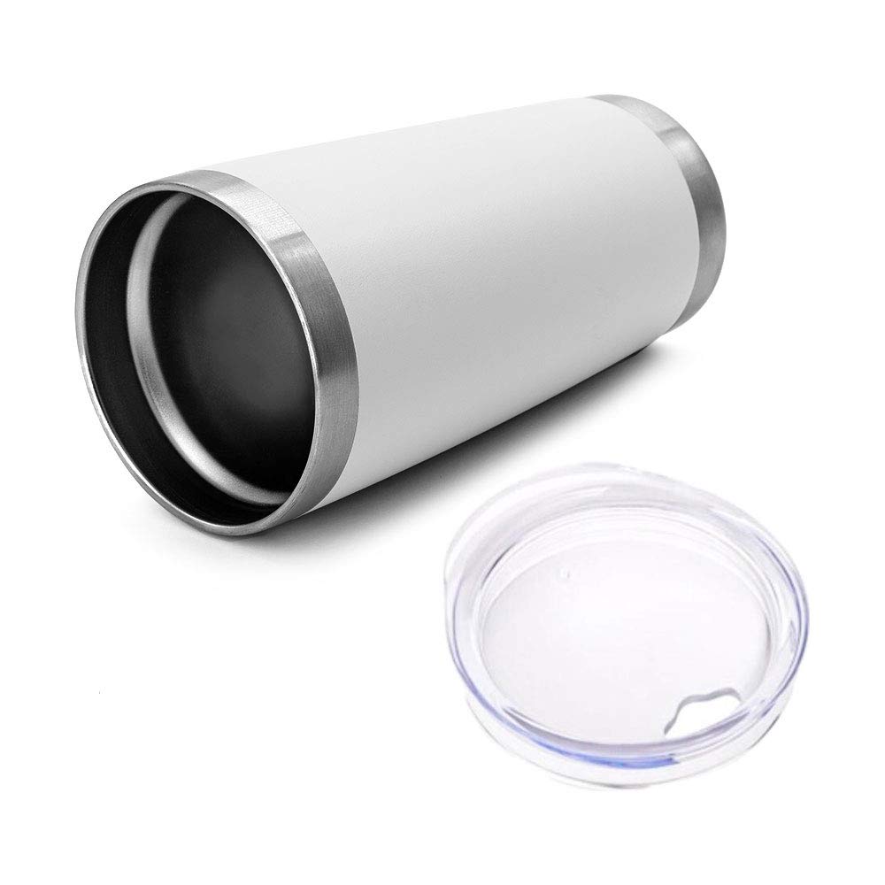 QOMOLANGMA 10-Pack Sublimation Ready 20oz Stainless Steel Tumbler with Sliding Lid & Straw - Insulated Beer Mug, Water Bottle for Outdoor, Camping, Travel, and Party Use - White