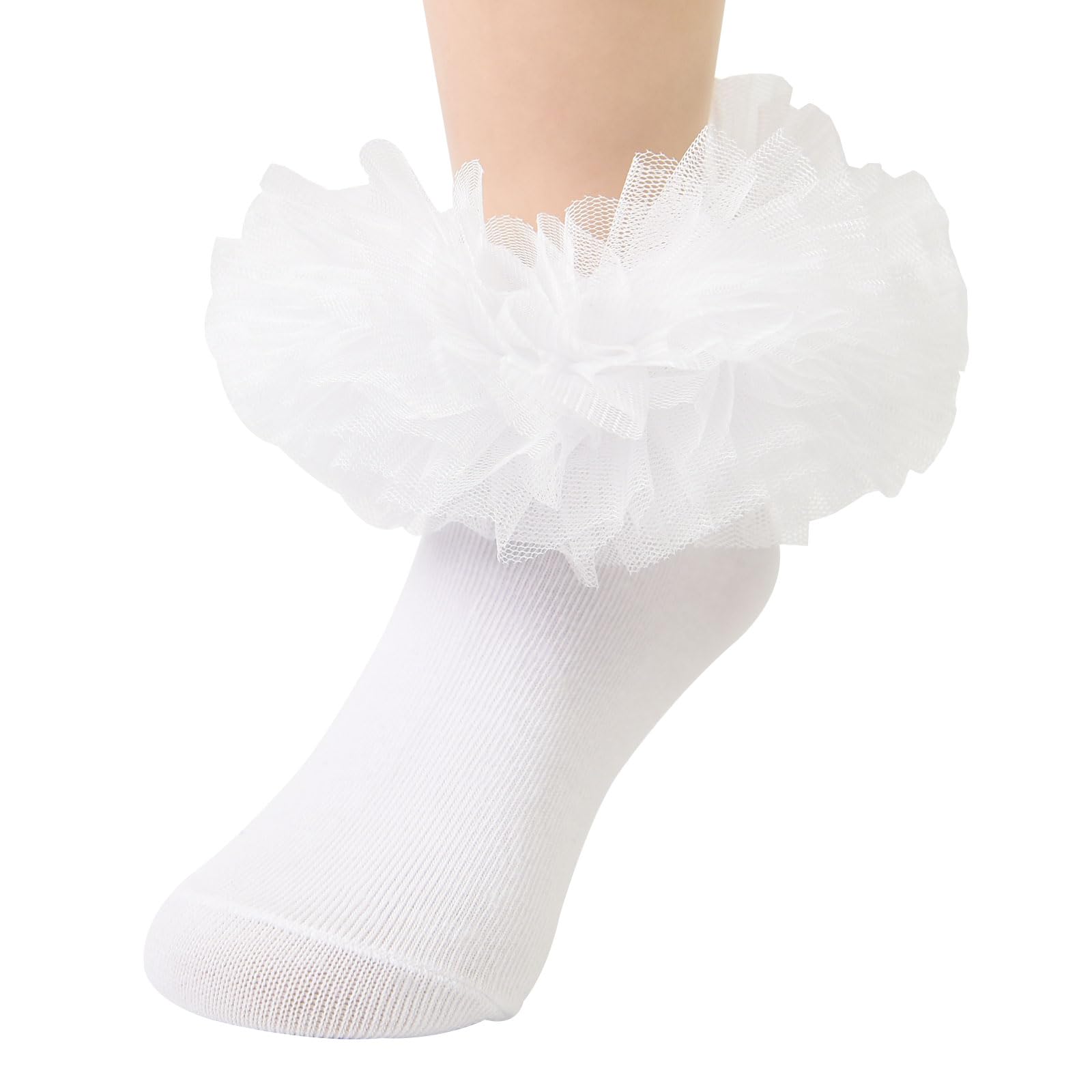 Fluffy Ruffled Edge Princess Dress Socks for Girls - Lace Dance Socks for Newborn, Baby, Toddler - Perfect for Ballet, Parties & Special Occasions