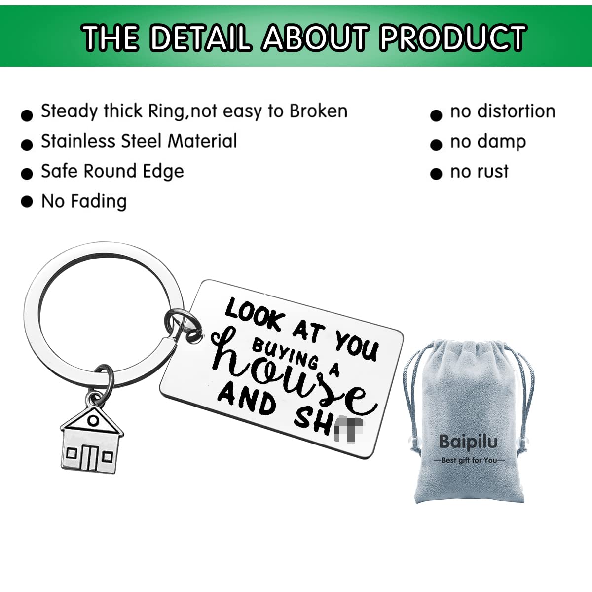 Baipilu New Home Keychain - First Home Gift & Housewarming Present for Realtor Closing, Moving in Key Ring Jewelry - Perfect for New Homeowners & Housewarming Parties