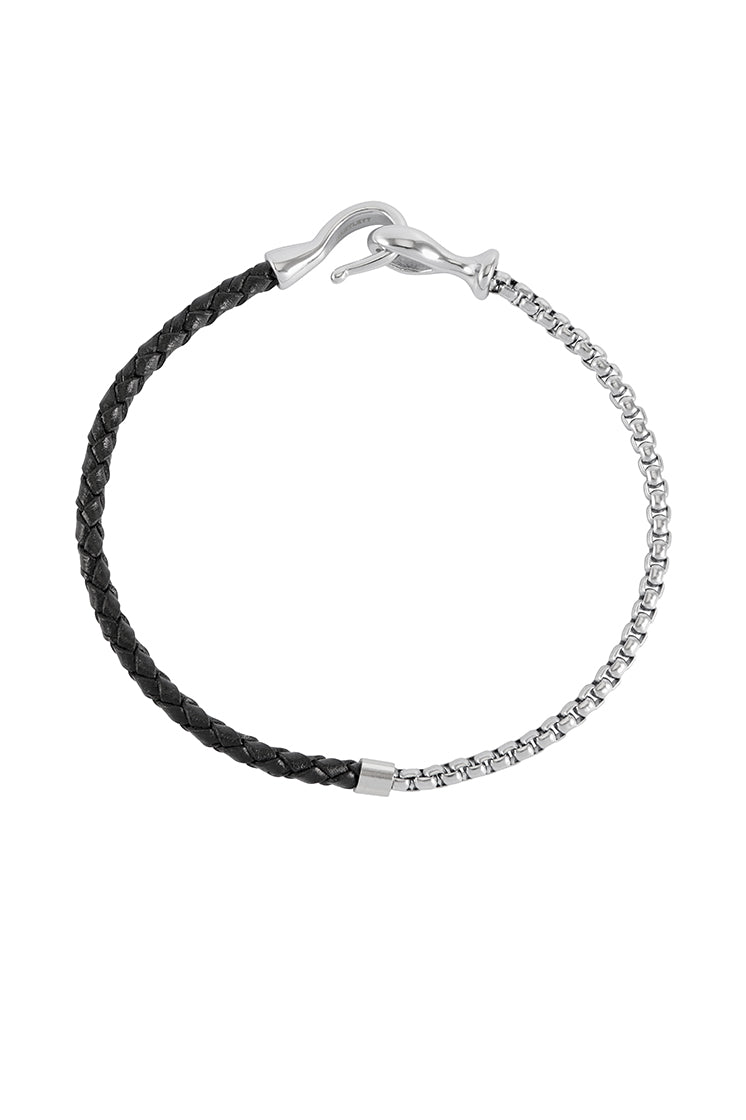 Stylish Men's Black Leather Bracelet with Chain Hook - Perfect for Casual Wear, Gifts & Everyday Fashion Accessories