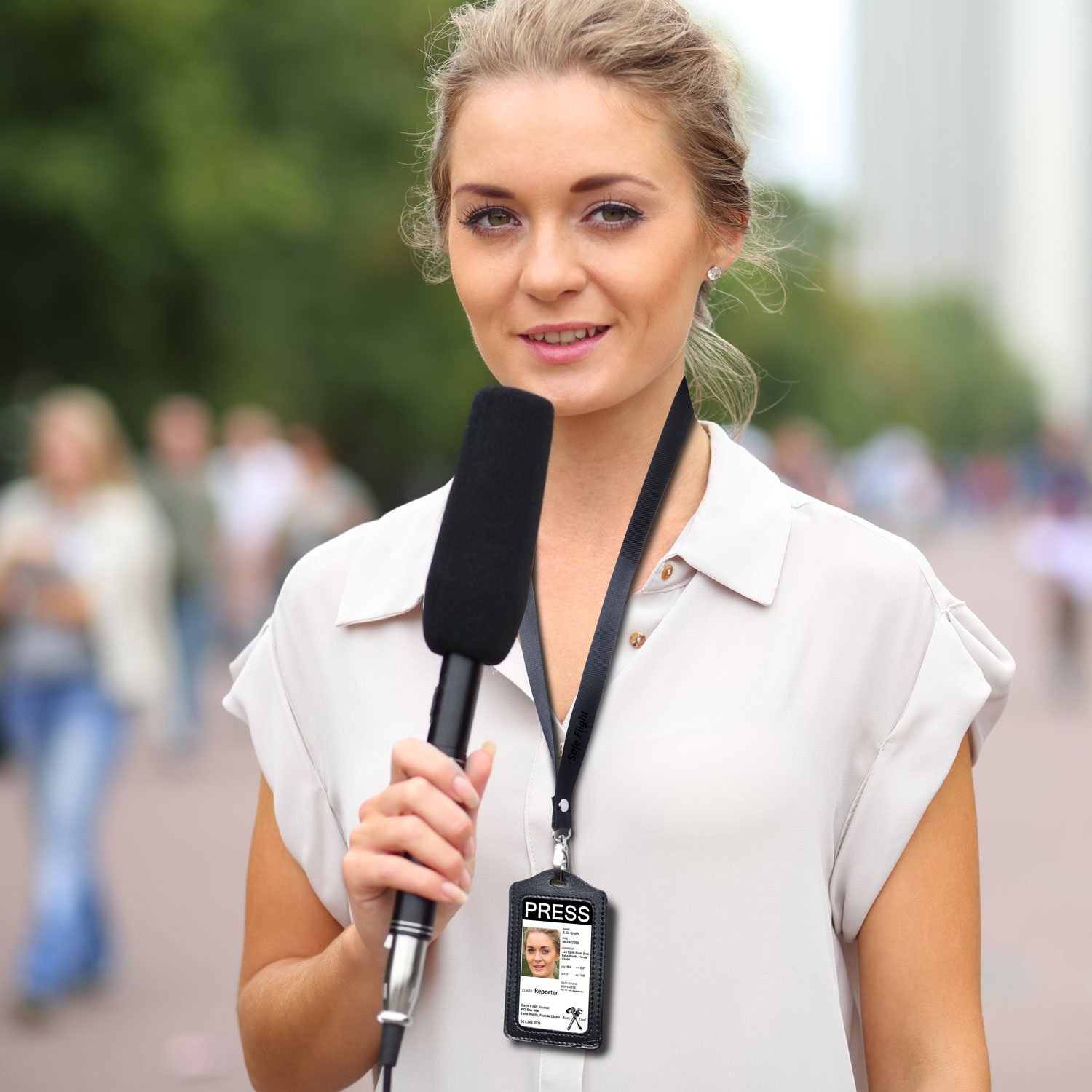 12 Pack Faux Leather Lanyards with ID Windows - for Badge, Name Tag & Business Card - Safe Flight Retail Pack