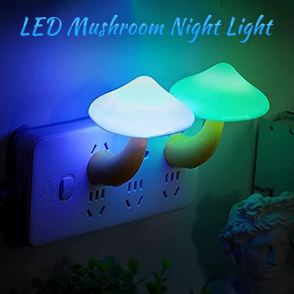 2 Pack Smart LED Mushroom Night Light - 7 Color Changing Plug in Night Lamp for Kids & Adults, Perfect for Bedroom, Nursery, Hallway, and Bathroom Night Light