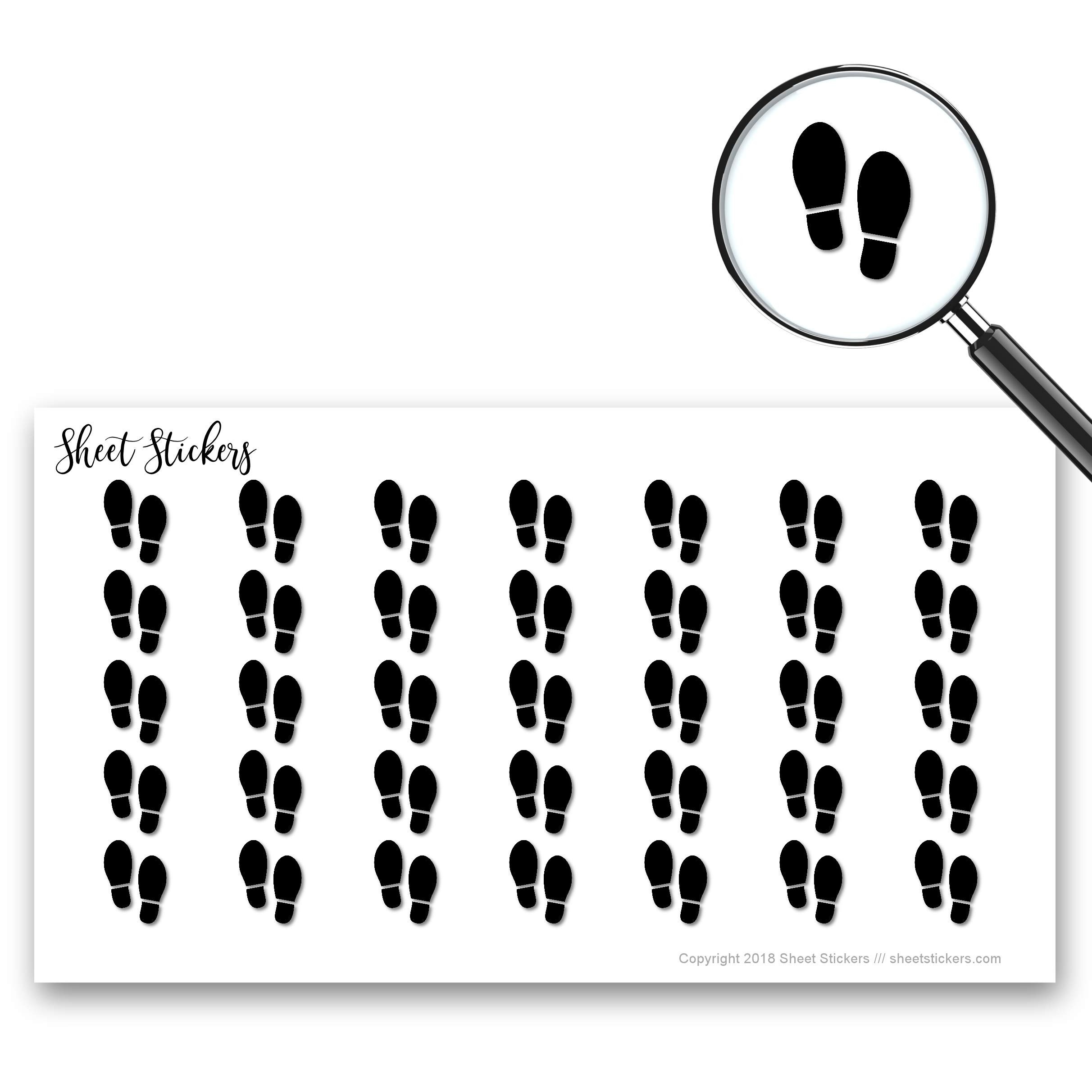 77 Mini Footsteps Foot Shoes Footprints Stickers - Decorative Sticker Sheet for Journal, Planner, Scrapbook, Bujo & DIY Crafts (Item 500229) - Perfect for Bullet Journals, Scrapbooking & Creative Projects